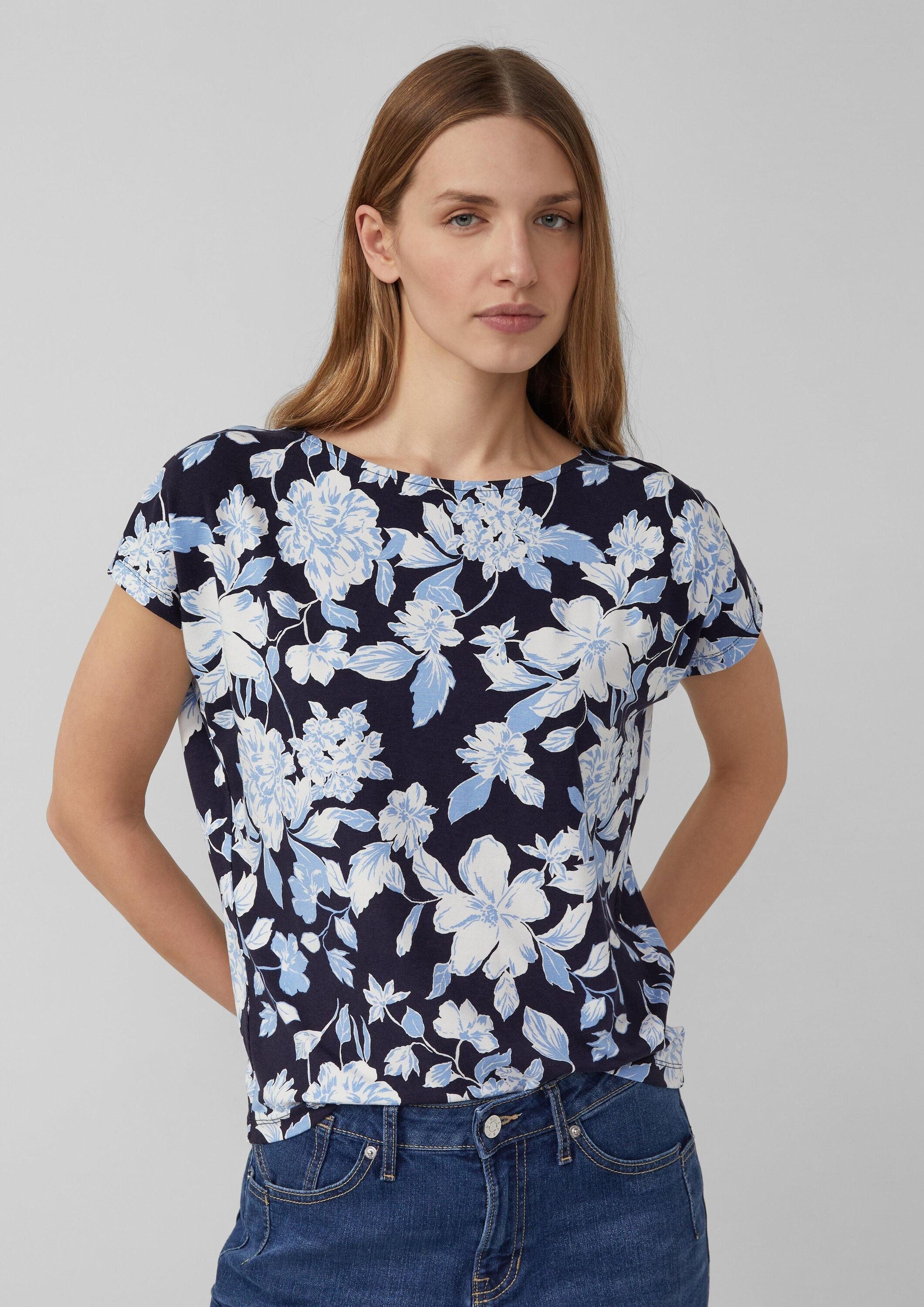 s.Oliver Kurzarmshirt T-Shirt Fließendes Jersey-Shirt mit überschnittenen Schultern