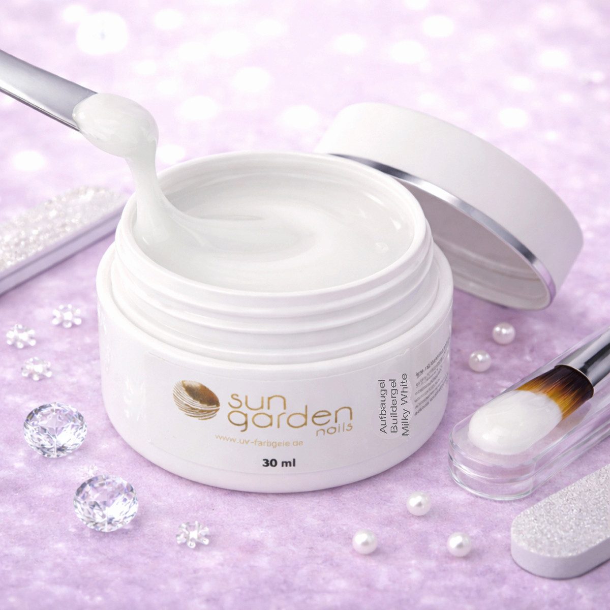Sun Garden Nails UV-Gel Nailset mit Aufbaugel Milky White 30ml-Primer-Cleaner 100ml, 3-tlg., Milchig weisses Gel deckt perfekt alle Unebenheiten ab