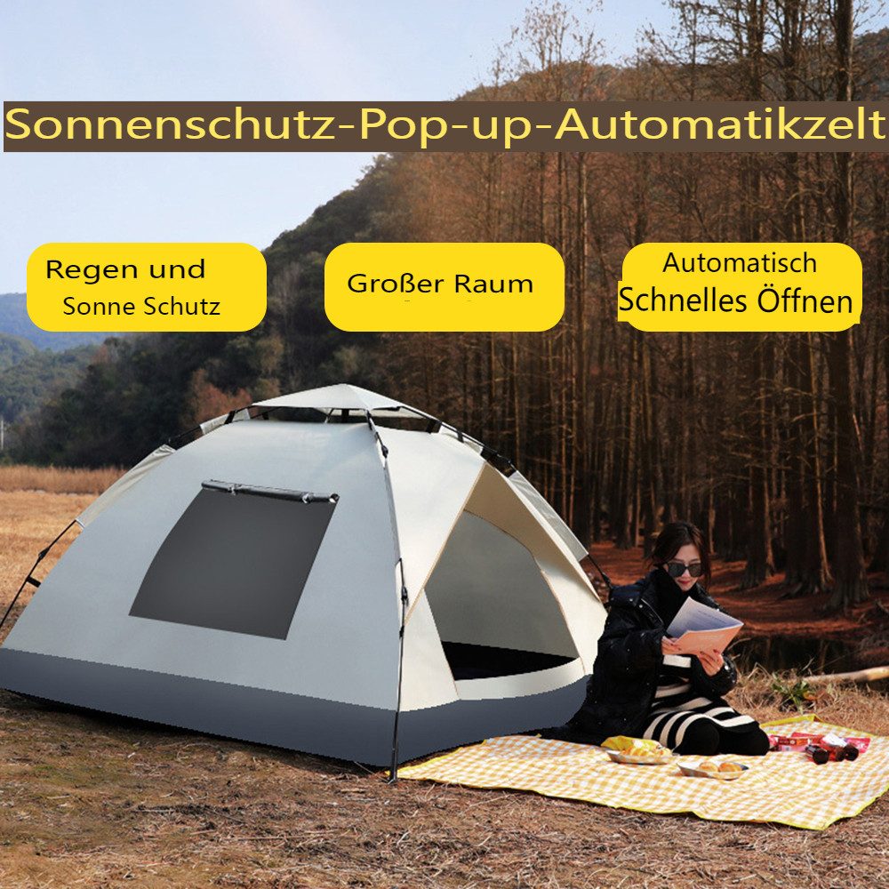 Insma Faltzelt Automatisches Campingzelt 600D Oxford Für 3-4 Personen, (mit Doppeltüren und Fenster, regendichte Abdeckung), Sonnenschutz, Winddicht 200 x 200 x 145 cm