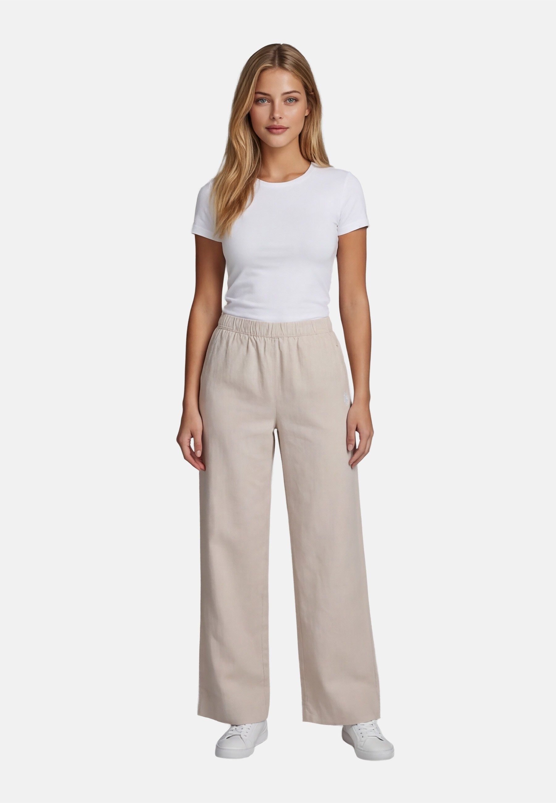 U.S. Polo Assn. Leinenhose USMoolly Damen - Sommerhose luftig mit elastischem Bund Leichte Hose aus Leinenmix mit Taschen und Komfortbund
