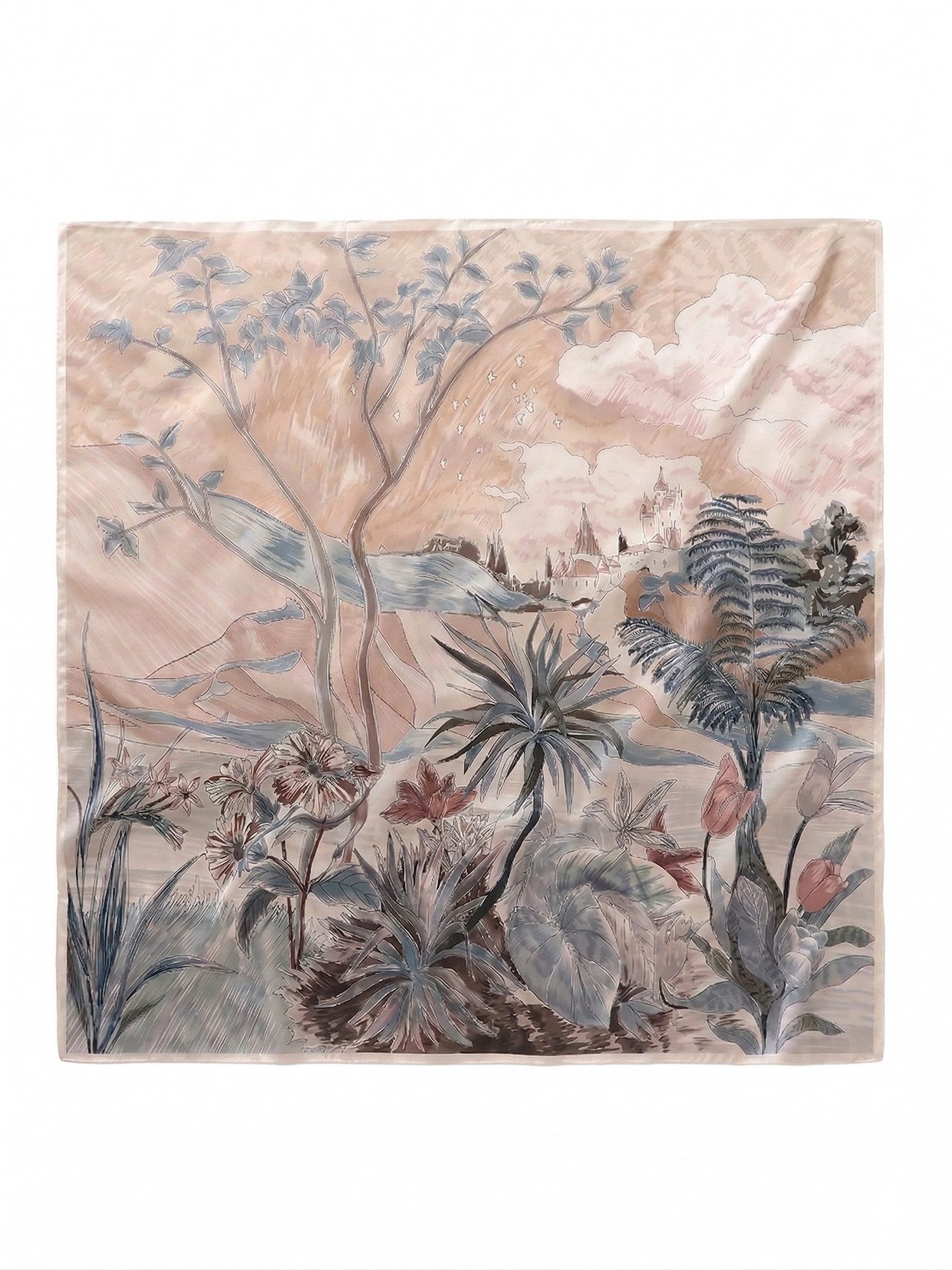 Vivi Idee Seidenschal 100% Maulbeerseide Seidenschal Pastelllandschaft, Quadratisches 88x88 cm, bedrucktes Seidenschal