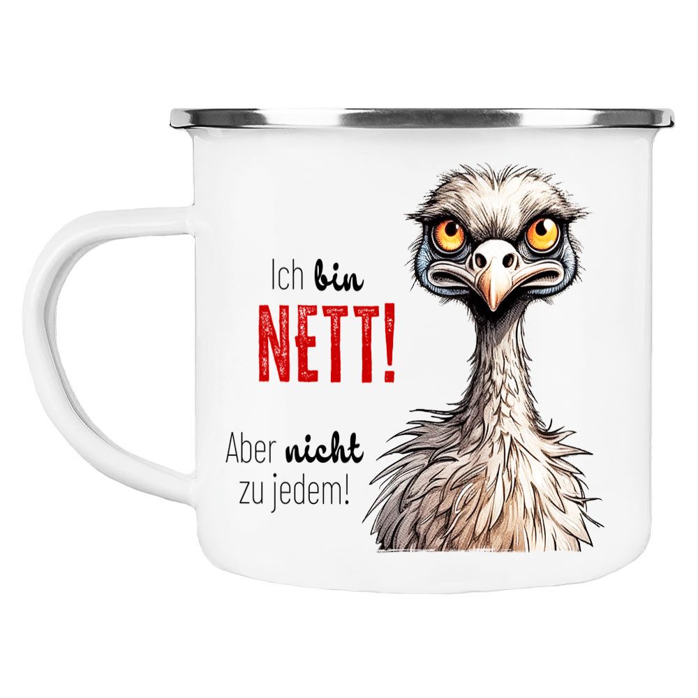 Cadouri Tasse ICH BIN NETT! Camping Emaille Tasse, Campingtasse, Metall, Campingbecher, Kaffeetasse für Camper, handgefertigt, Geschenk, 300 ml