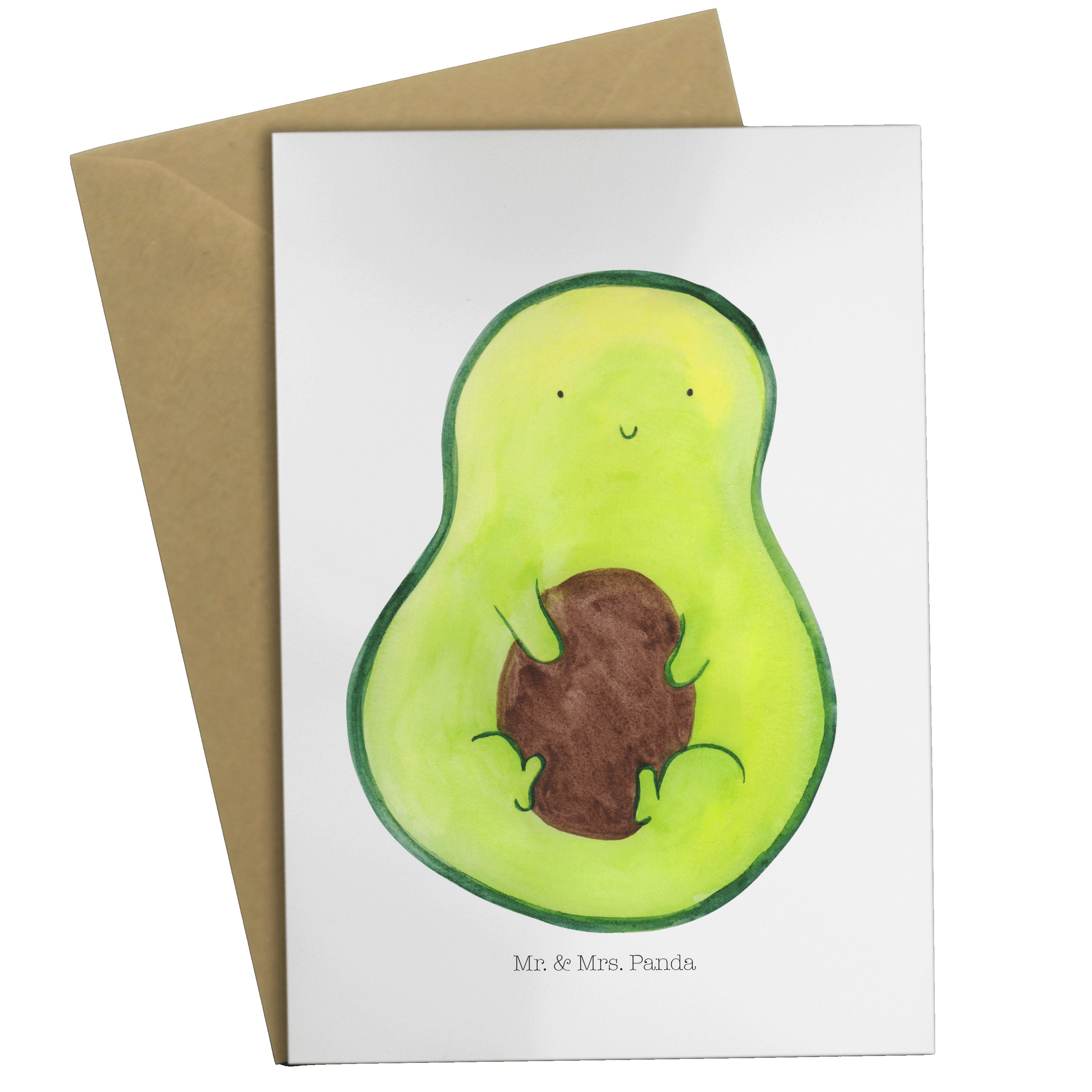 Mr. & Mrs. Panda Grußkarte Avocado mit Kern - Weiß - Geschenk, Veggie, Hochzeitskarte, Frucht, V