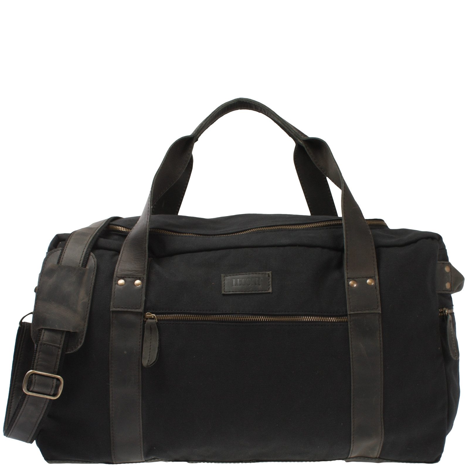 LECONI Weekender Sporttasche Reisetasche Damen & Herren Handgepäck Leder Canvas LE2014, Geräumiges & flexibel - viele Außenfächer - 55x30x21 cm
