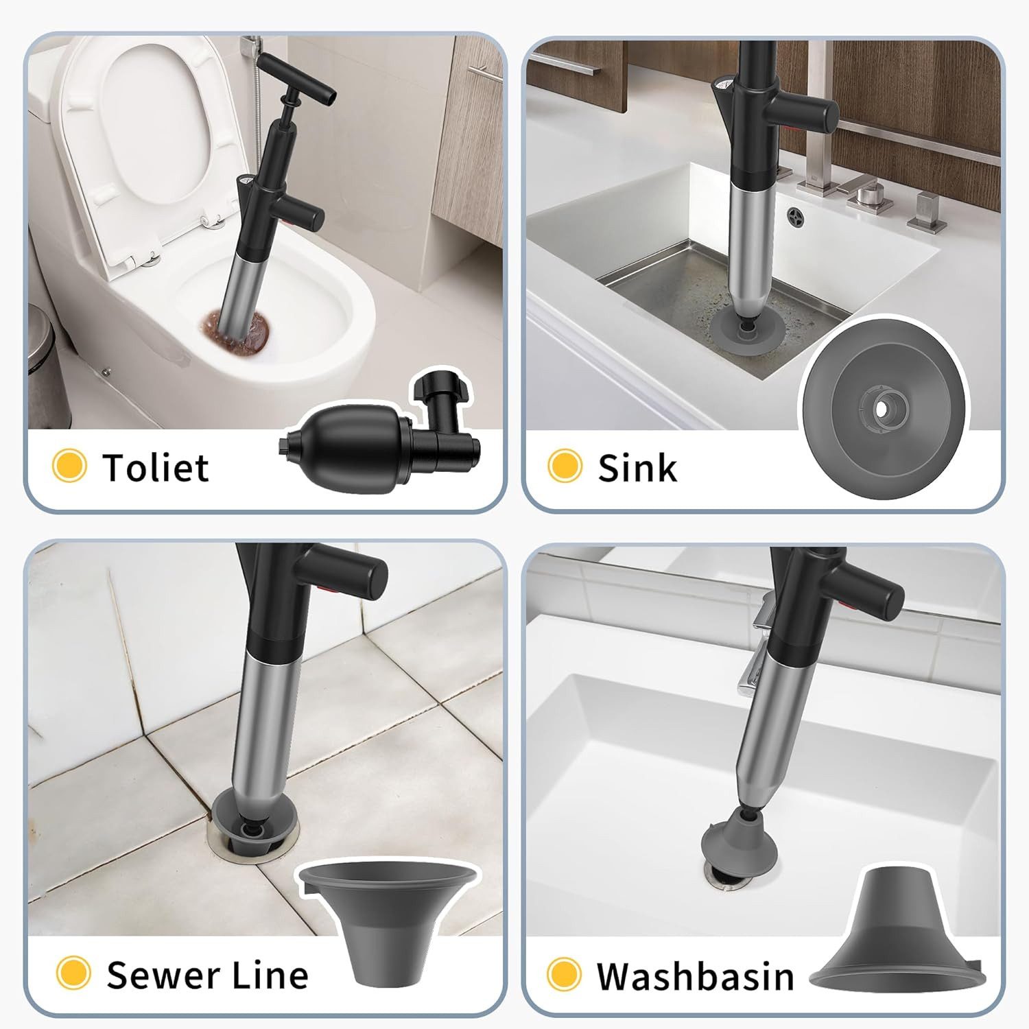 AURIVION Wasserpumpenzange Toilettenreiniger Luftdruck Rohrreiniger Edelstahl für Küche & Bad, Set 1-tlg., 1× Hochdruck-Rohrreiniger (Edelstahl), Starker Luftdruck, Edelstahl, gegen Verstopfung für Küche & Bad