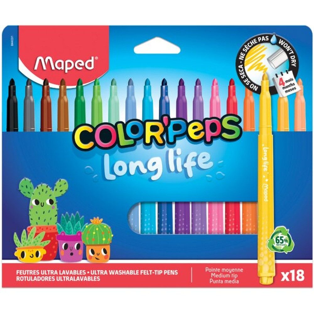 MAPED Filzstift maped COLOR´PEPS LONG LIFE Filzstifte farbsortiert, 18 St.