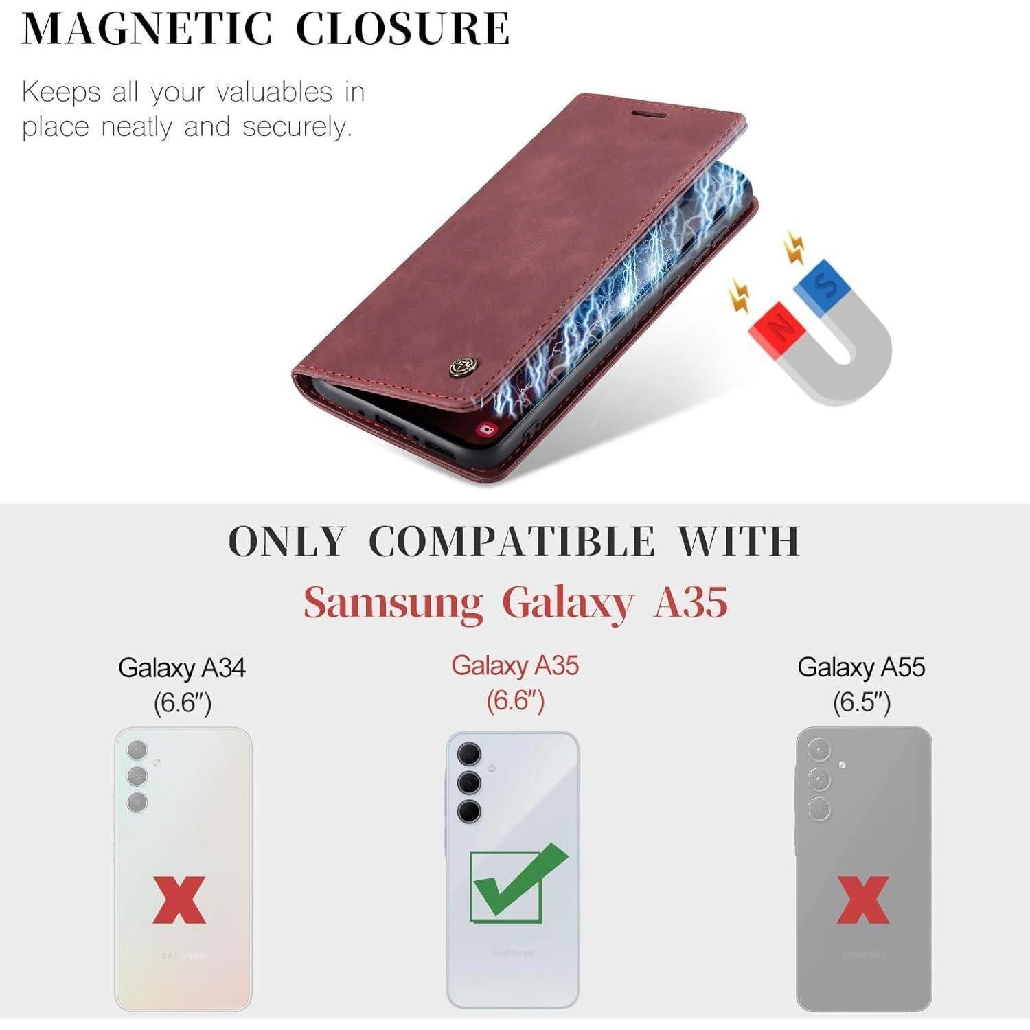 LuxusKollektion Flip Case Handyhülle Samsung Galaxy A35 5G Premium Leder Flip Case kaffee