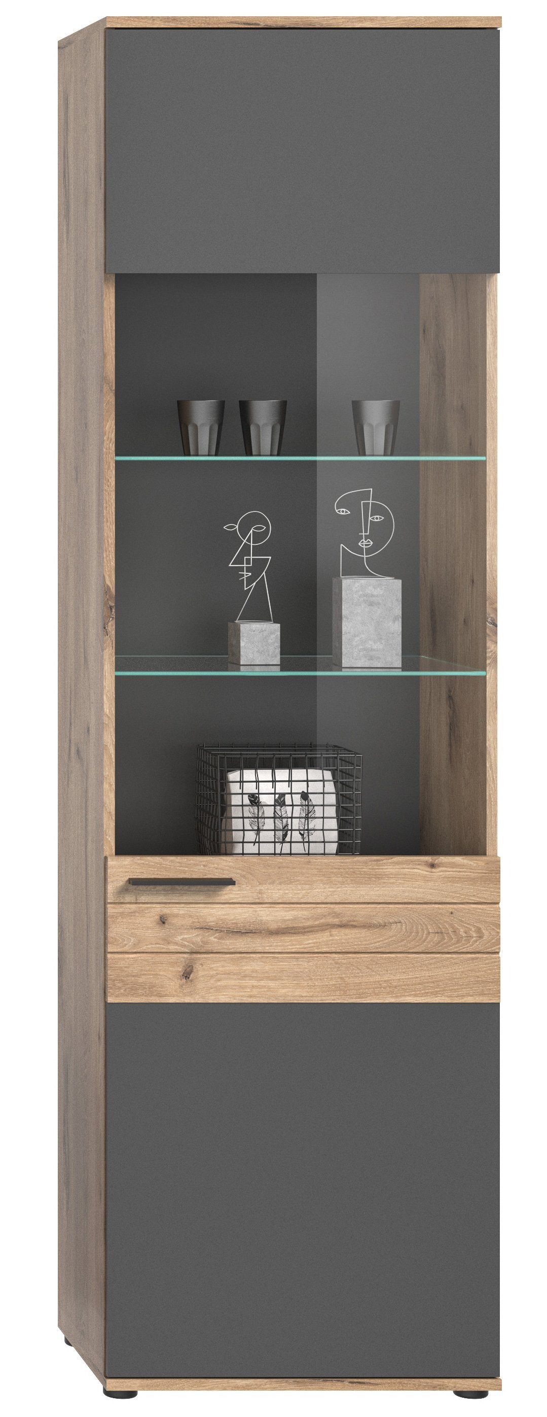 Newroom Wohnwand Lupus, Wohnwand Basalt Grau Eiche Schrankwand Anbauwand Industrial Modern ...