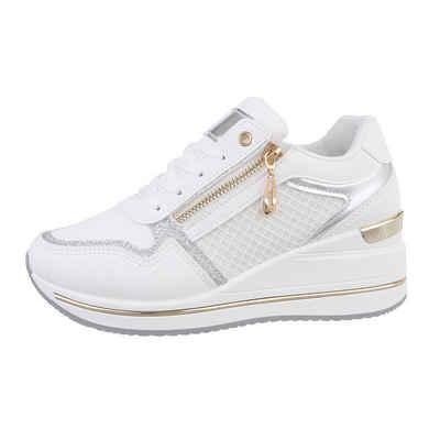 Ital-Design Damen Low-Top Freizeit Sneaker (86016569) Keilabsatz/Wedge Sneakers Low in Weiß