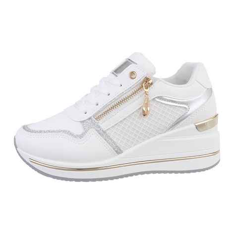 Ital-Design Damen Low-Top Freizeit Sneaker (86016571) Keilabsatz/Wedge Sneakers Low in Weiß