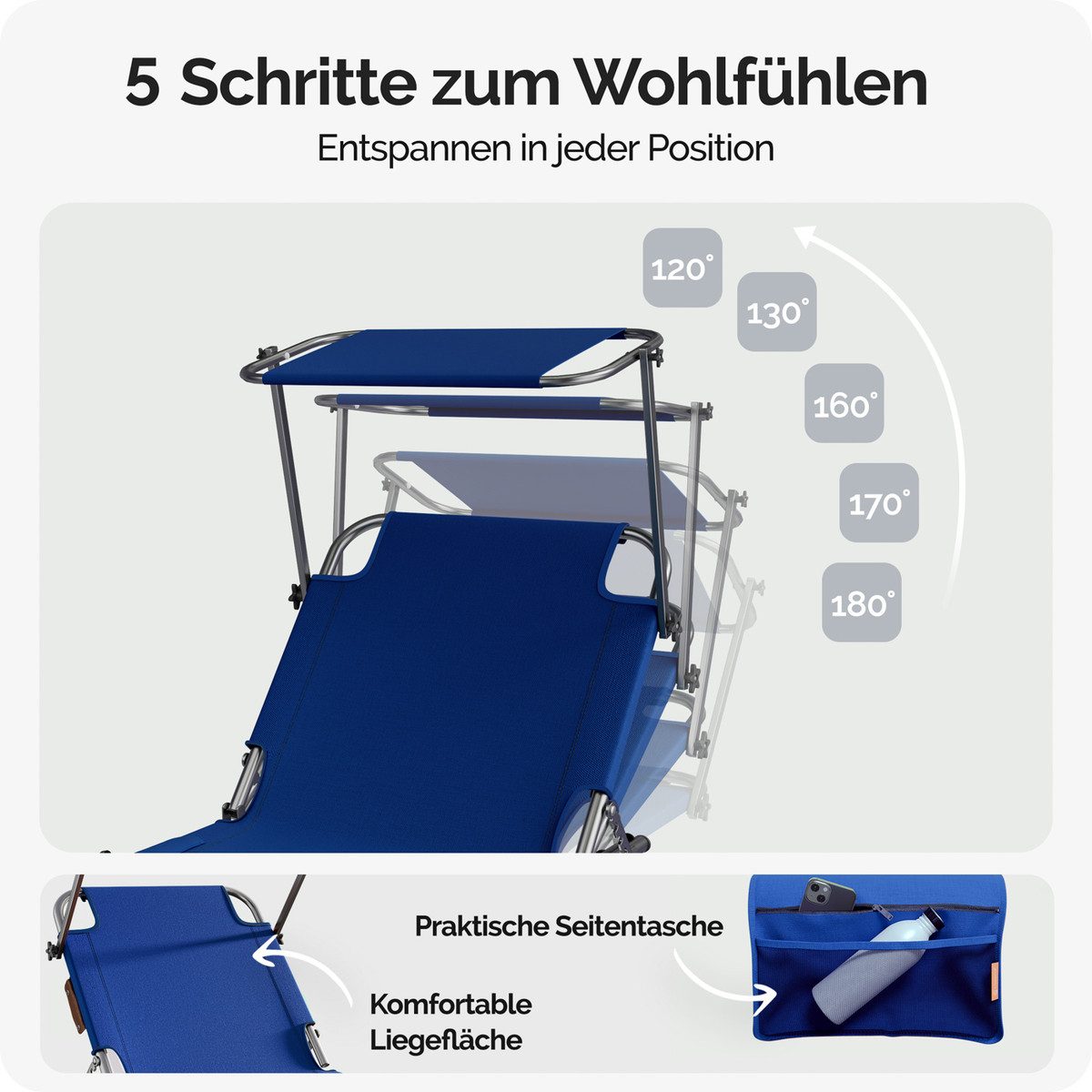 Casaria Gartenliege Ibiza, 2 St., Alu Sonnenliege Klappbar mit Dach 2 Perso günstig online kaufen