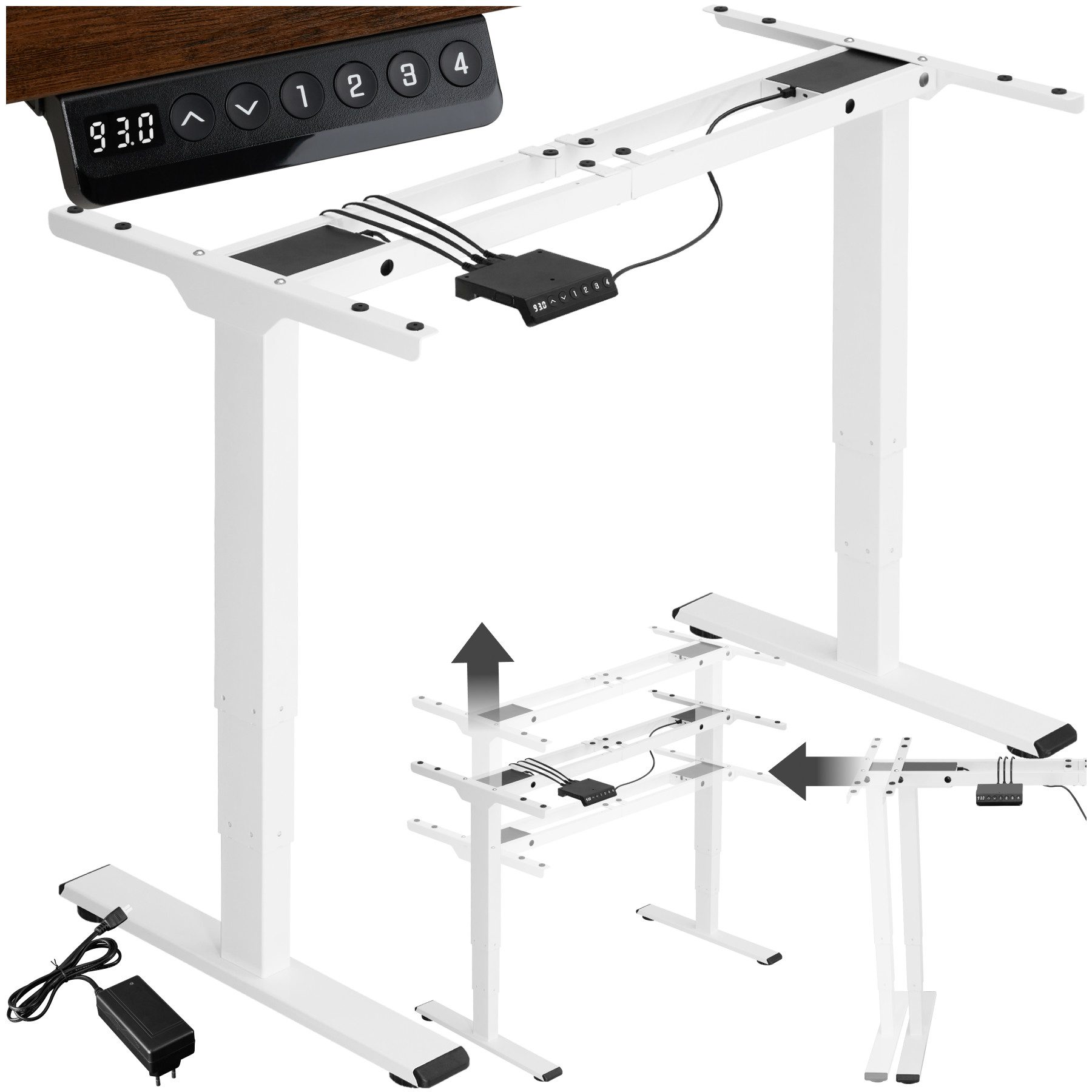 tectake Tischgestell Schreibtischgestell, Belastbarkeit 100 kg, 110-168 x 60 x 60-125 cm (Tischuntergestell Twain, 1-St., in weiß), Flexibler Tischrahmen in moderner Optik