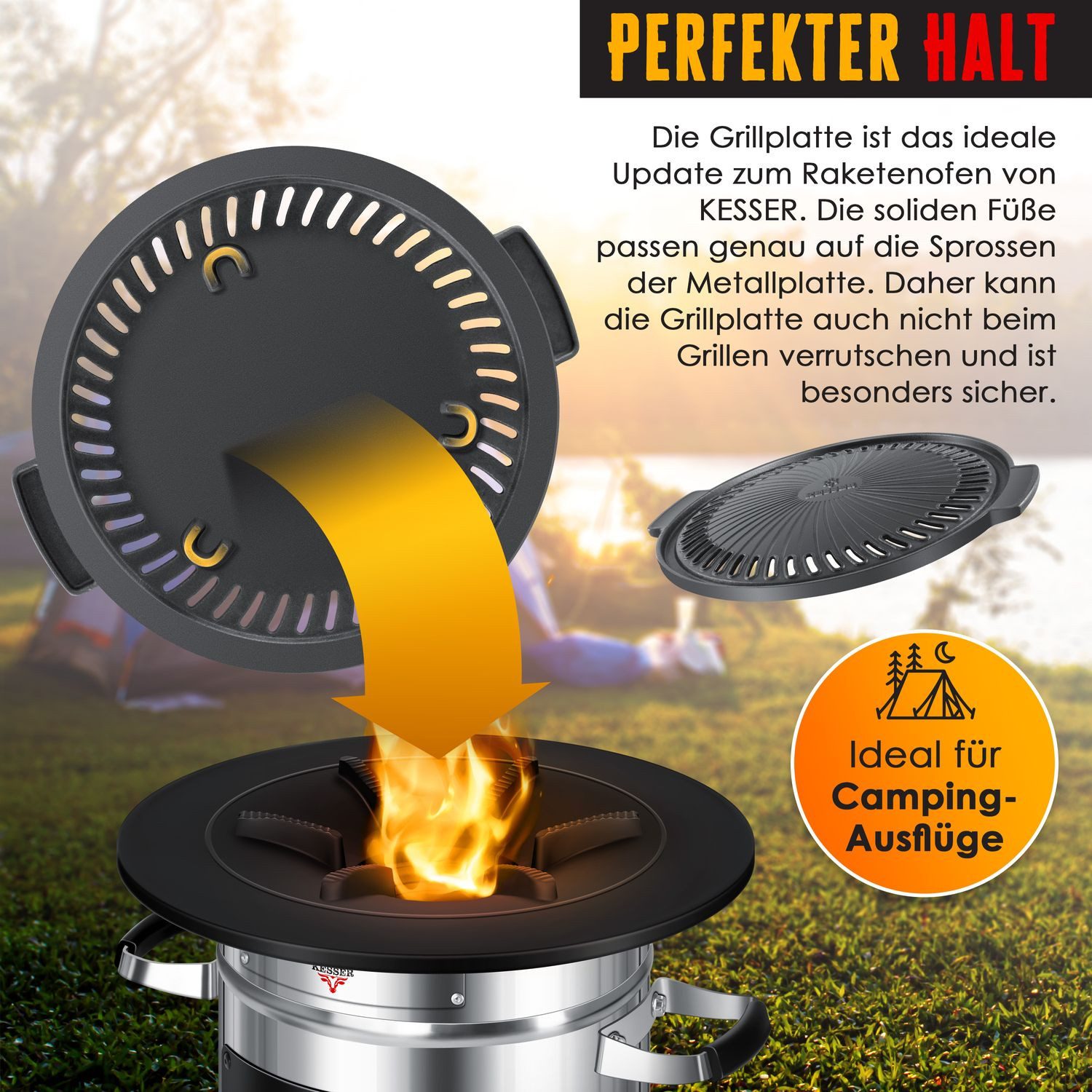 KESSER Feuerstelle, Grillpfanne aus Gusseisen für Raketenofen