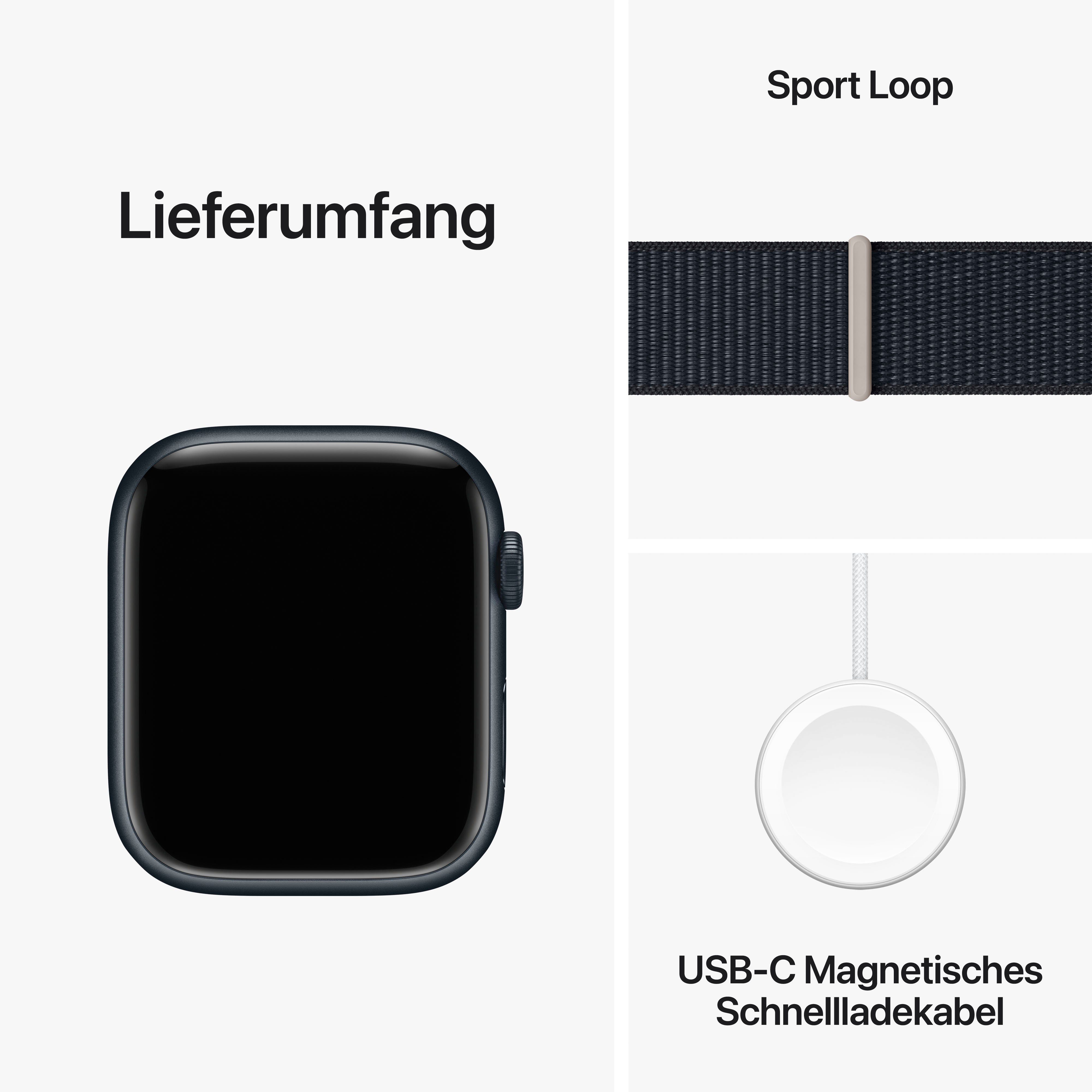 Apple Watch Series 9 GPS Mitternacht Sport | Loop cm/1,77 Mitternacht Zoll, (4,5 Watch 45mm OS Smartwatch 10), Aluminium