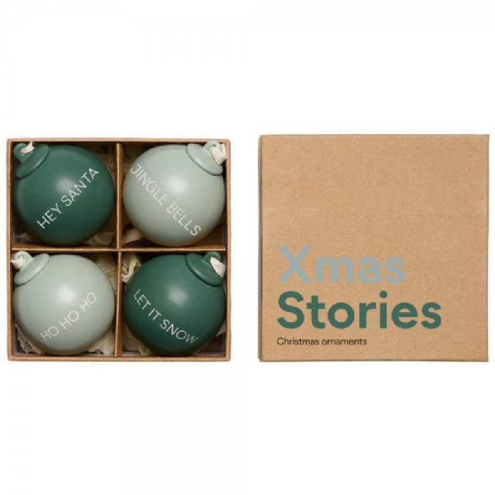 Xmas (4-teilig) Christbaumschmuck (6cm) Design Letters Set Stories Christbaumkugel Green