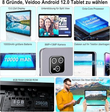 Veidoo Automatische Helligkeitsanpassung Tablet (13", 256 GB, Android 12, 2,4G+5G, 2160x1440 FHD Display,2TB Erweiterung,Octa-Core Prozessor,DualNano SIM)