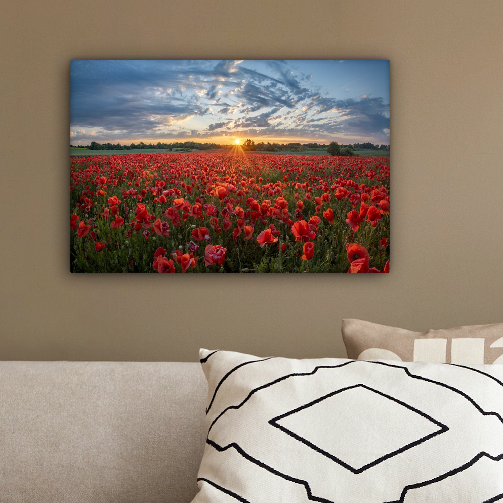 Leinwandbilder, Mohn Leinwandbild (1 - - cm OneMillionCanvasses® Wandbild Blumen 30x20 Rot, Wanddeko, St), Aufhängefertig,