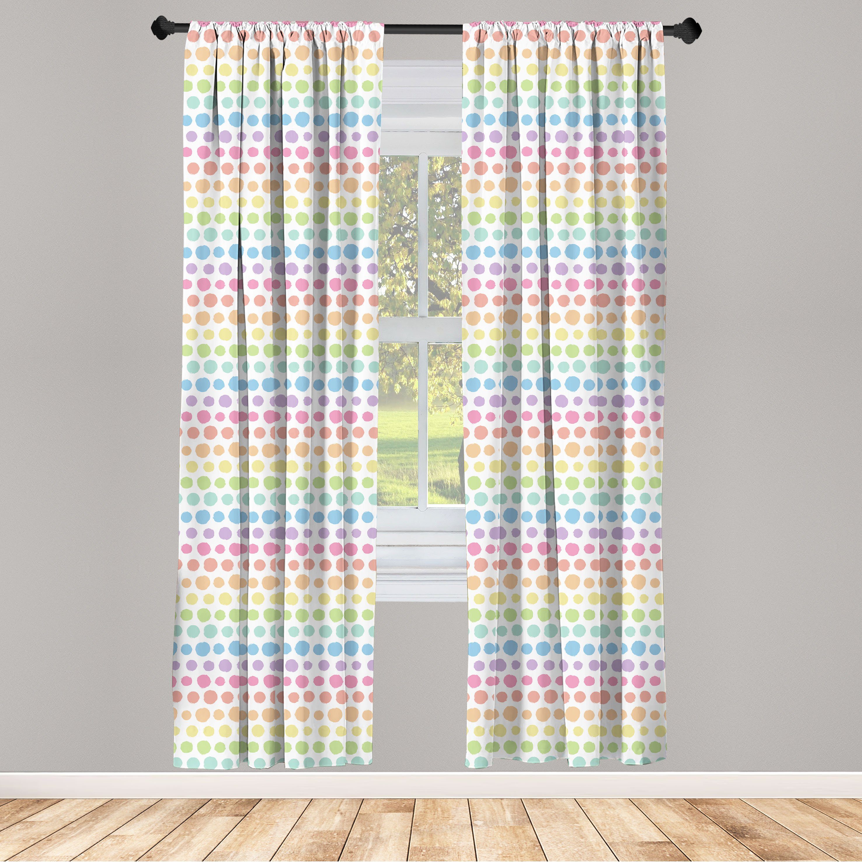 Gardine Vorhang für Wohnzimmer Schlafzimmer Dekor, Abakuhaus, Microfaser, Abstrakt Tupfen in Pastelltönen | Fertiggardinen