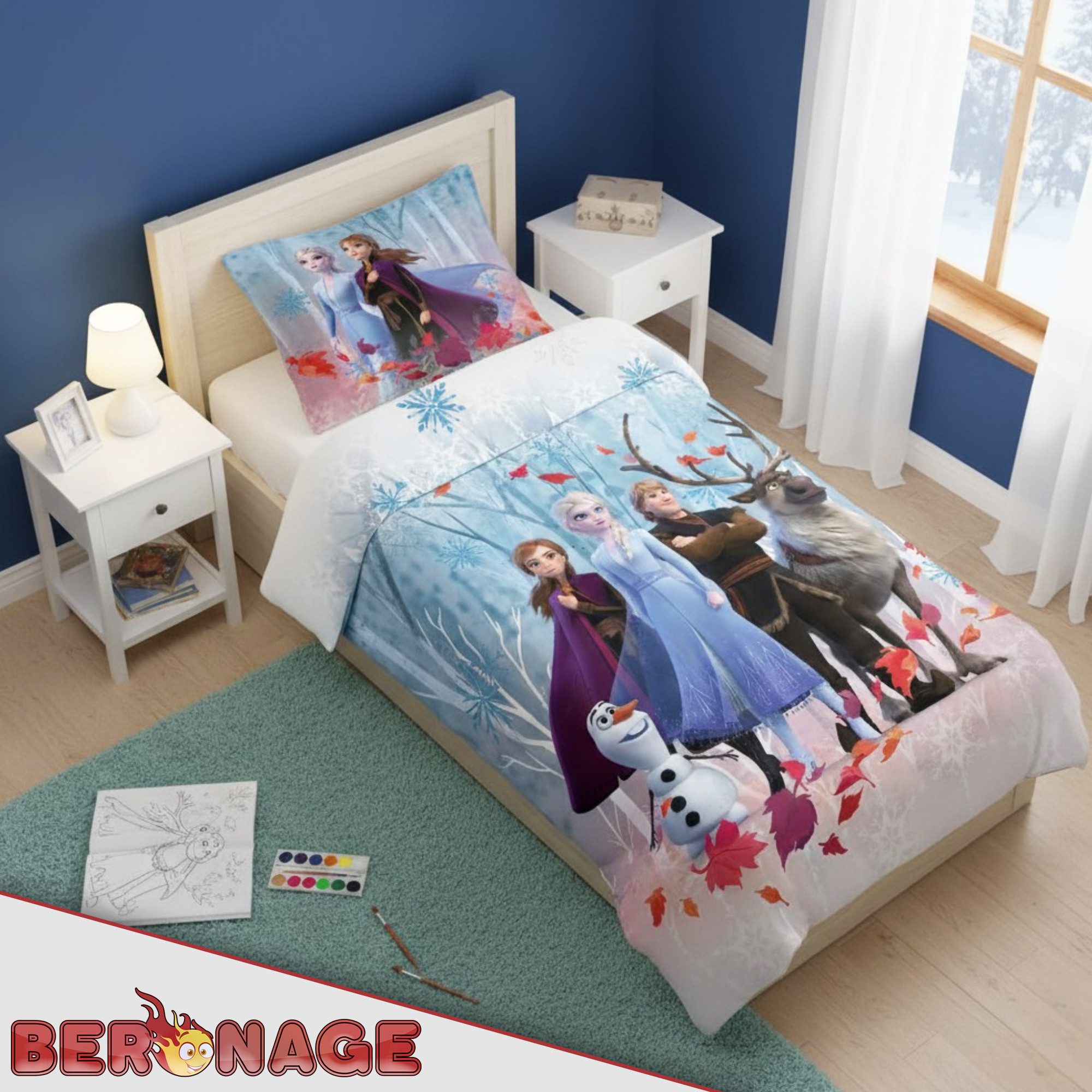 BERONAGE Kinderbettwäsche Frozen Die Eiskönigin Team Bettwäsche Biber / Flanell Bettbezug Elsa, 100% Baumwolle, 2 teilig, 135x200 + 80x80 cm – Bild 5 von 5