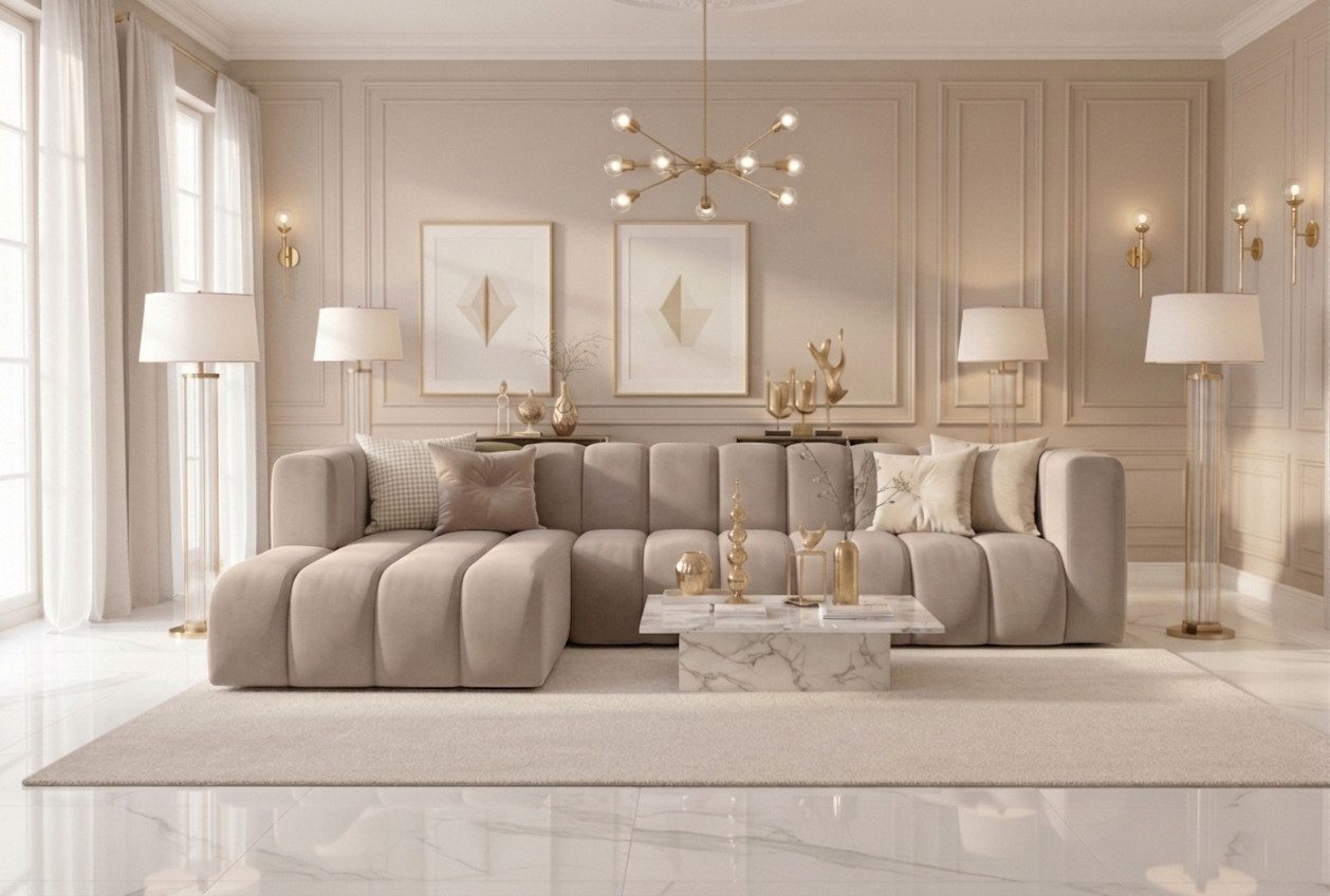 Kaiser Möbel Ecksofa Moderne aus Veloursstoff Salvador Grand L 318 cm, Ecksofa, Tiefe Sitzflächen,Premium-Velours Salvador,Design Soft-Cube