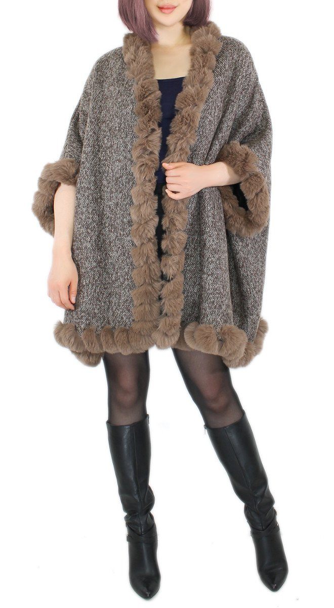 dy_mode Poncho Damen Poncho mit Innenfutter und Kunstfell in Unifarben und günstig online kaufen