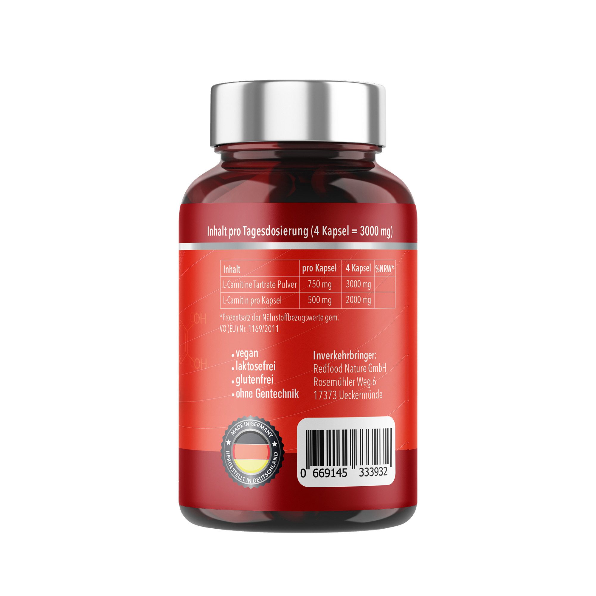 Redfood L-Carnitin 3000 Kapseln Kapseln, 1 er 220 St., 183 g