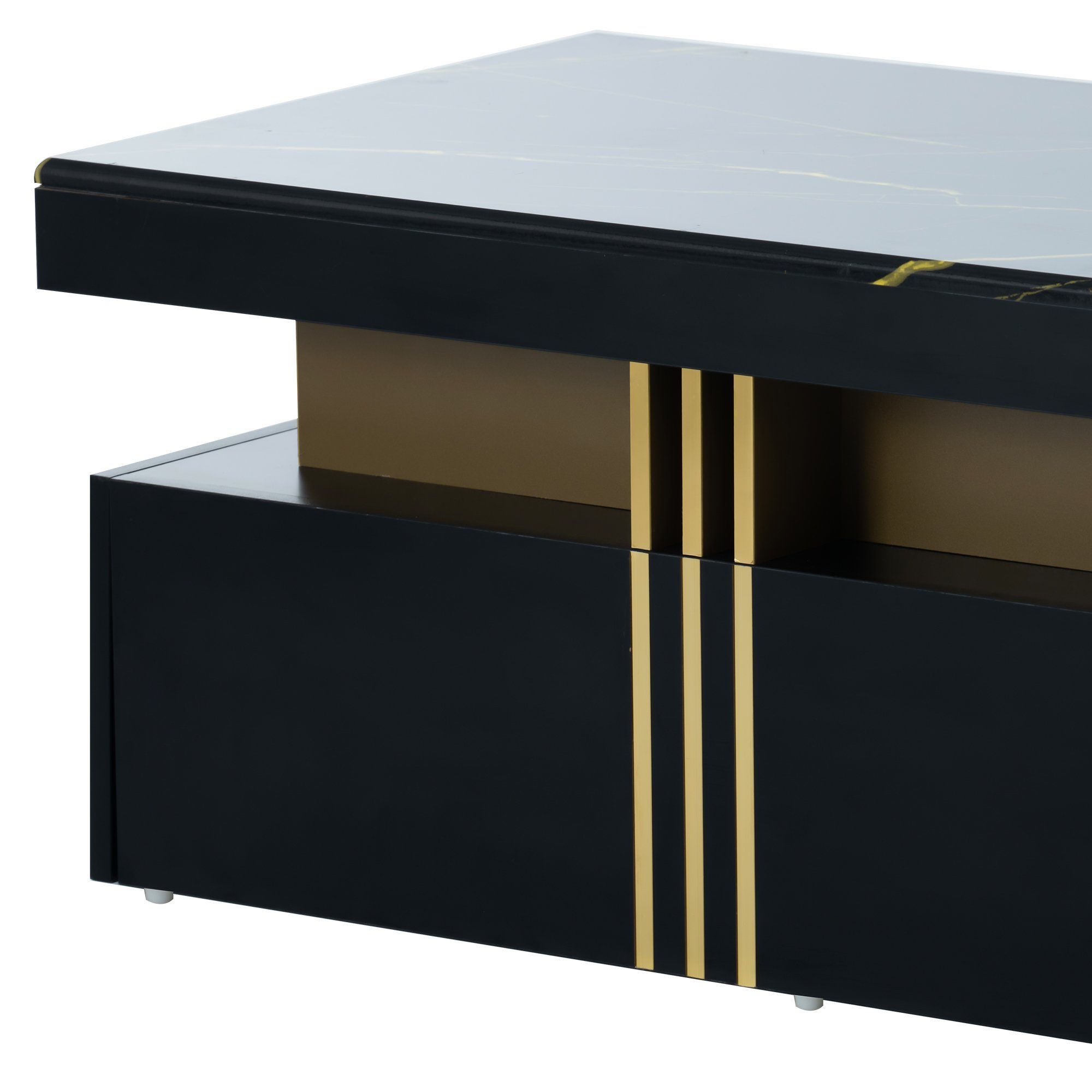 Merax Couchtisch mit Schubladen und Tischplatte in Marmoroptik, Beistelltisch aus Holz mit goldenen Dekor, Wohnzimmertisch Industrial – Bild 5 von 5