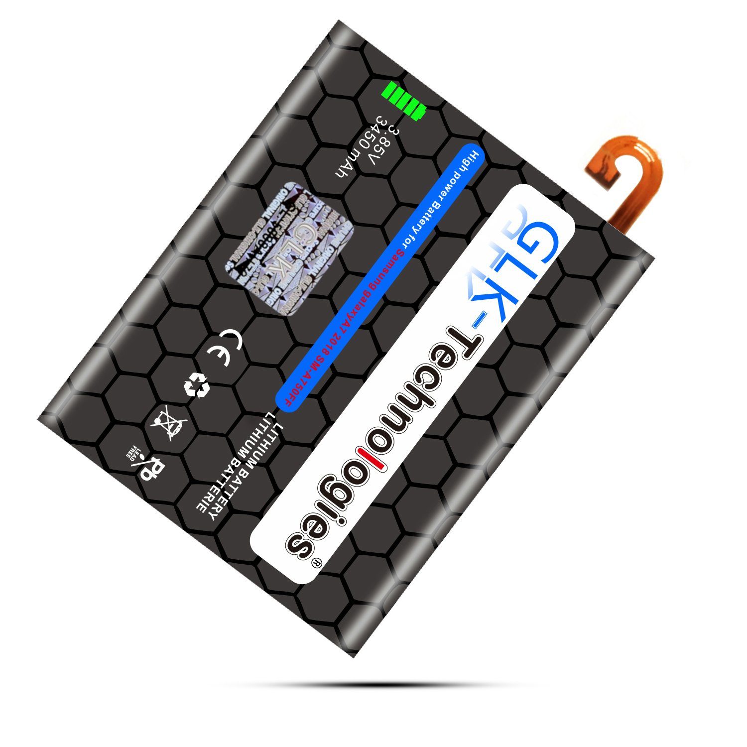 GLK-Technologies High Power Ersatzakku kompatibel mit Samsung Galaxy A7 (2018) A750 EB-BA750ABU, Original GLK-Technologies Battery, accu, 3450 mAh Akku, inkl. 2X Klebebandsätze NUE Smartphone-Akku 3450 mAh (3.8 V)