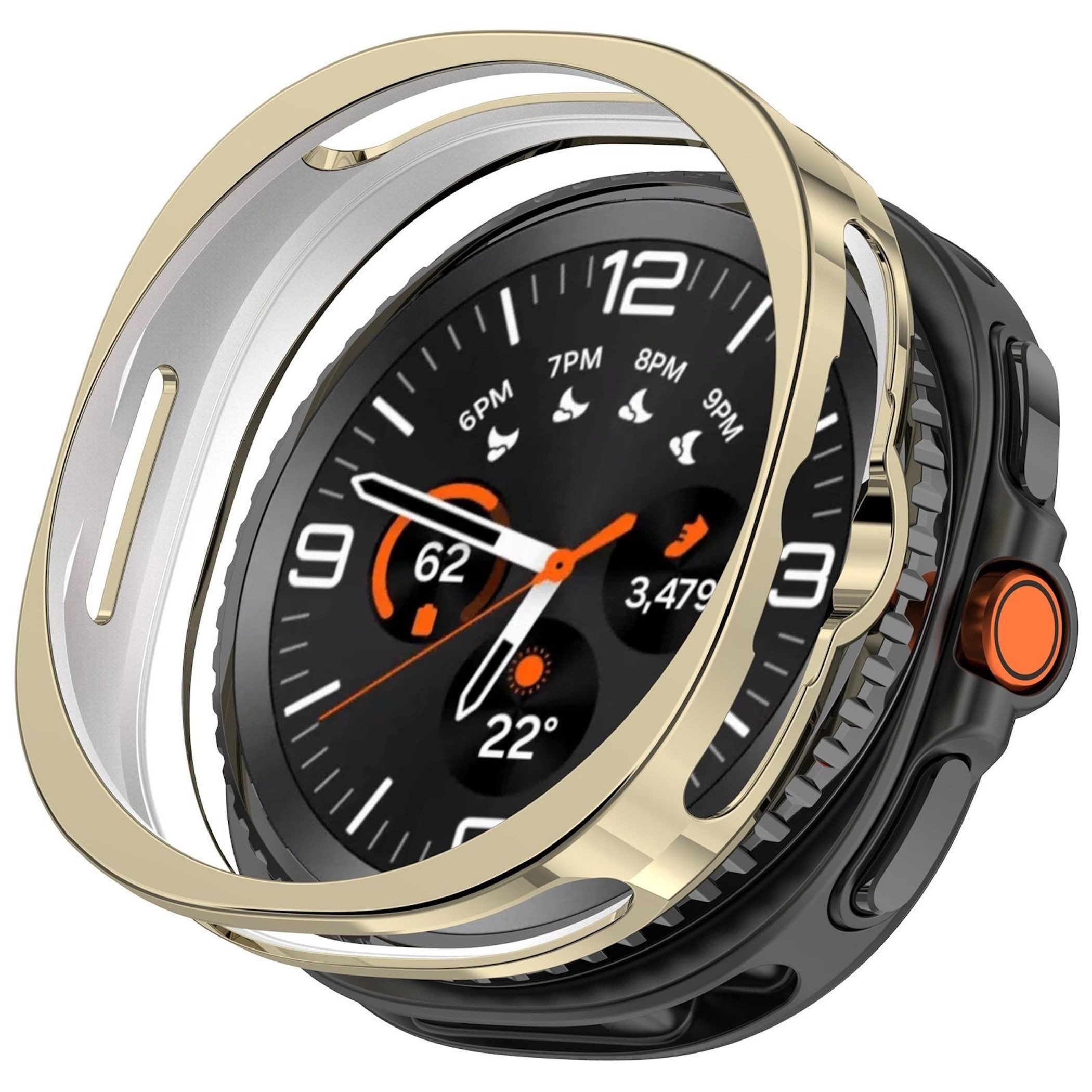 Wigento Smartwatch-Hülle Für Samsung Galaxy Watch 8 Classic 46mm TPU Schutz Gehäuse Gold, Leicht, halboffenes Design, kratzfest