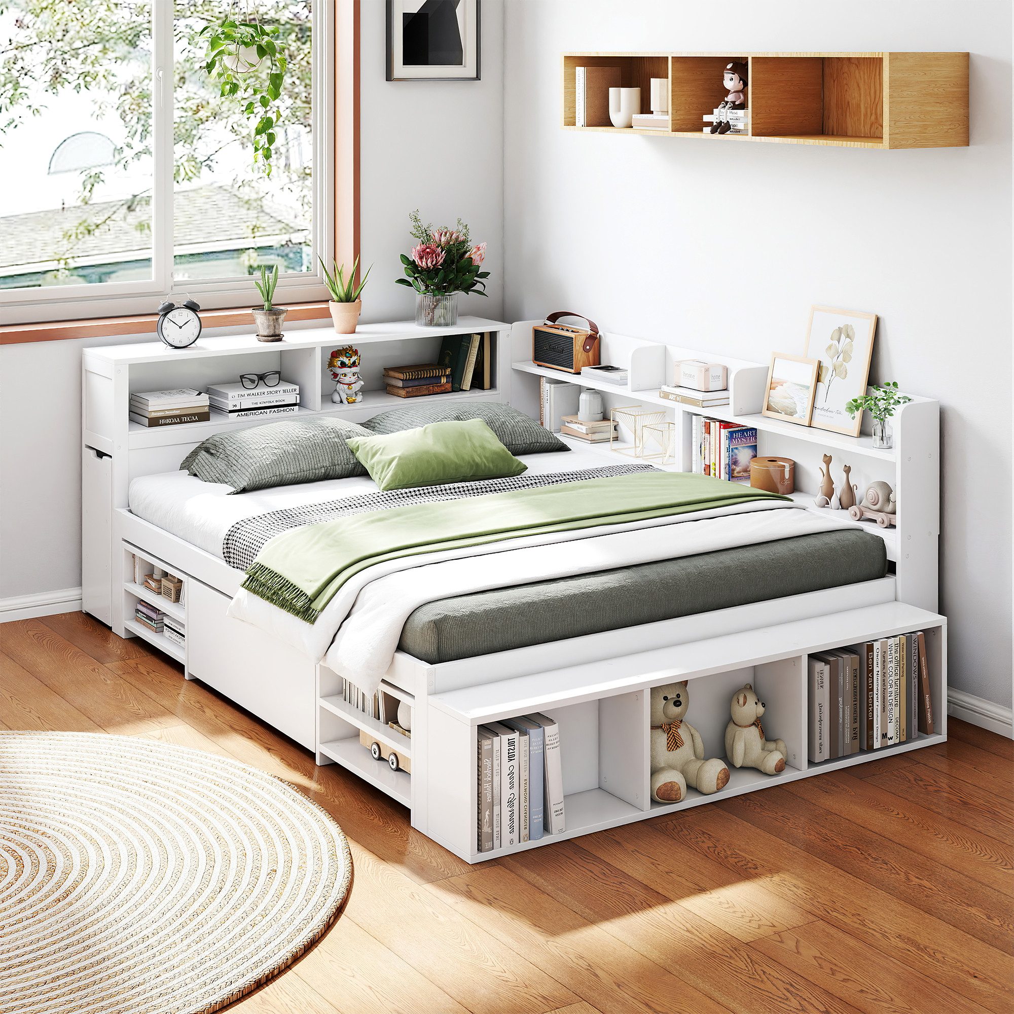 HAUSS SPOLE Holzbett 140x200cm mit Schubladen, Bücherregal, Stauschrank ohn günstig online kaufen