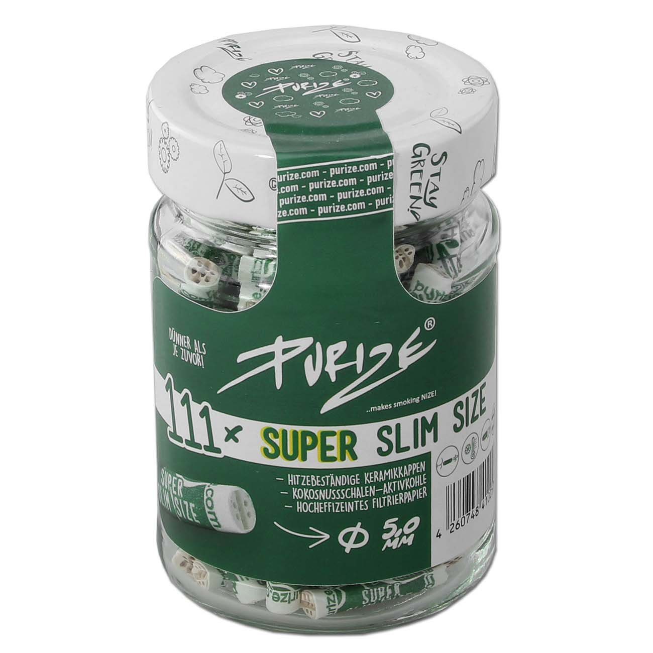 Purize Aktivkohlefilter Joint Super Slim im Glas 5mm, Zubehör für Joint, Spliff, Blunt, Zigarette, Zum selbst drehen, Bigsize, Kokosfilter, Gras