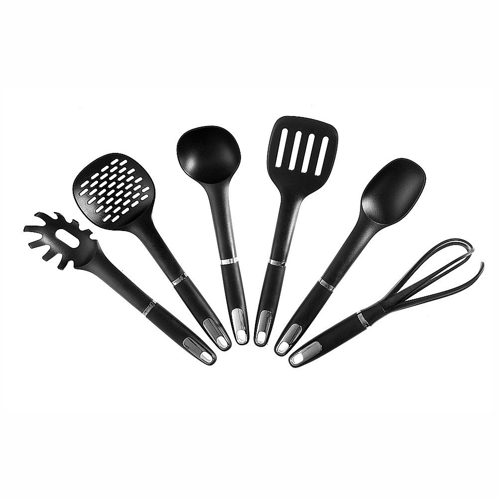 BEM Kochbesteck-Set Küchenhelfer 6-tlg. Set mit drehbarem Standhalter (Küchenset mit Pfannenwender Suppenkelle Spaghettilöffel, Nudellöffel Schneebesen Servierl – Bild 3 von 5