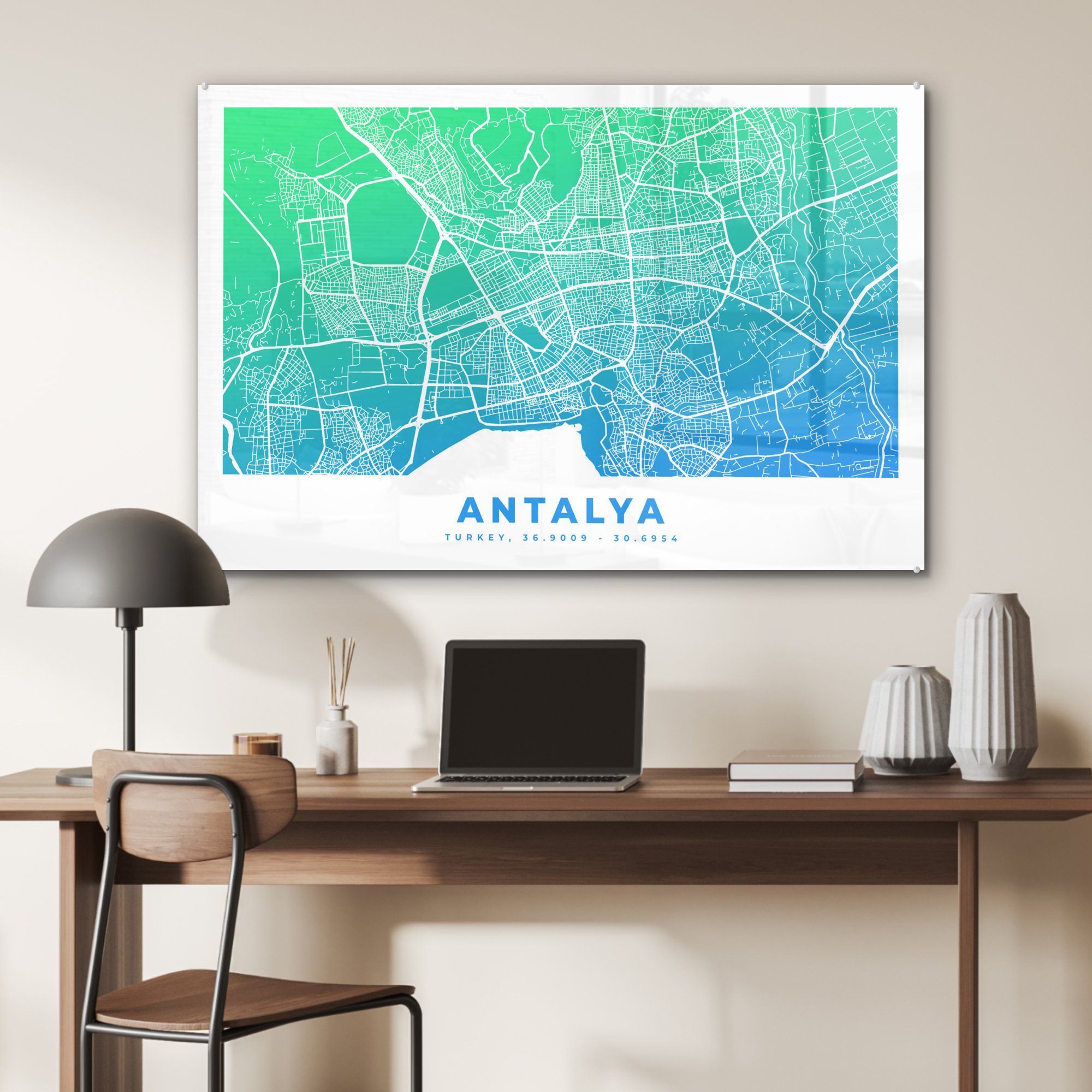 Antalya Acrylglasbilder Karte, - & - Acrylglasbild (1 MuchoWow Schlafzimmer Wohnzimmer St), Türkei