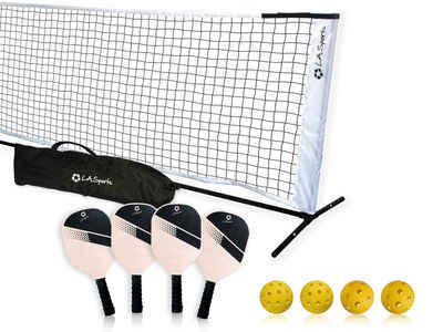 L.A. Sports Tennisnetz Pickle-Ball mobiles Spiele-Netz mit Zubehör (Komplett-Set, 1-St., Netzgarnitur 320 cm - 4 x Schläger - je 2 Indoor und Outdoor-Bälle mit Tragetasche), faltbares Tennisnetz- für jedes Alter Kinder & Erwachsene