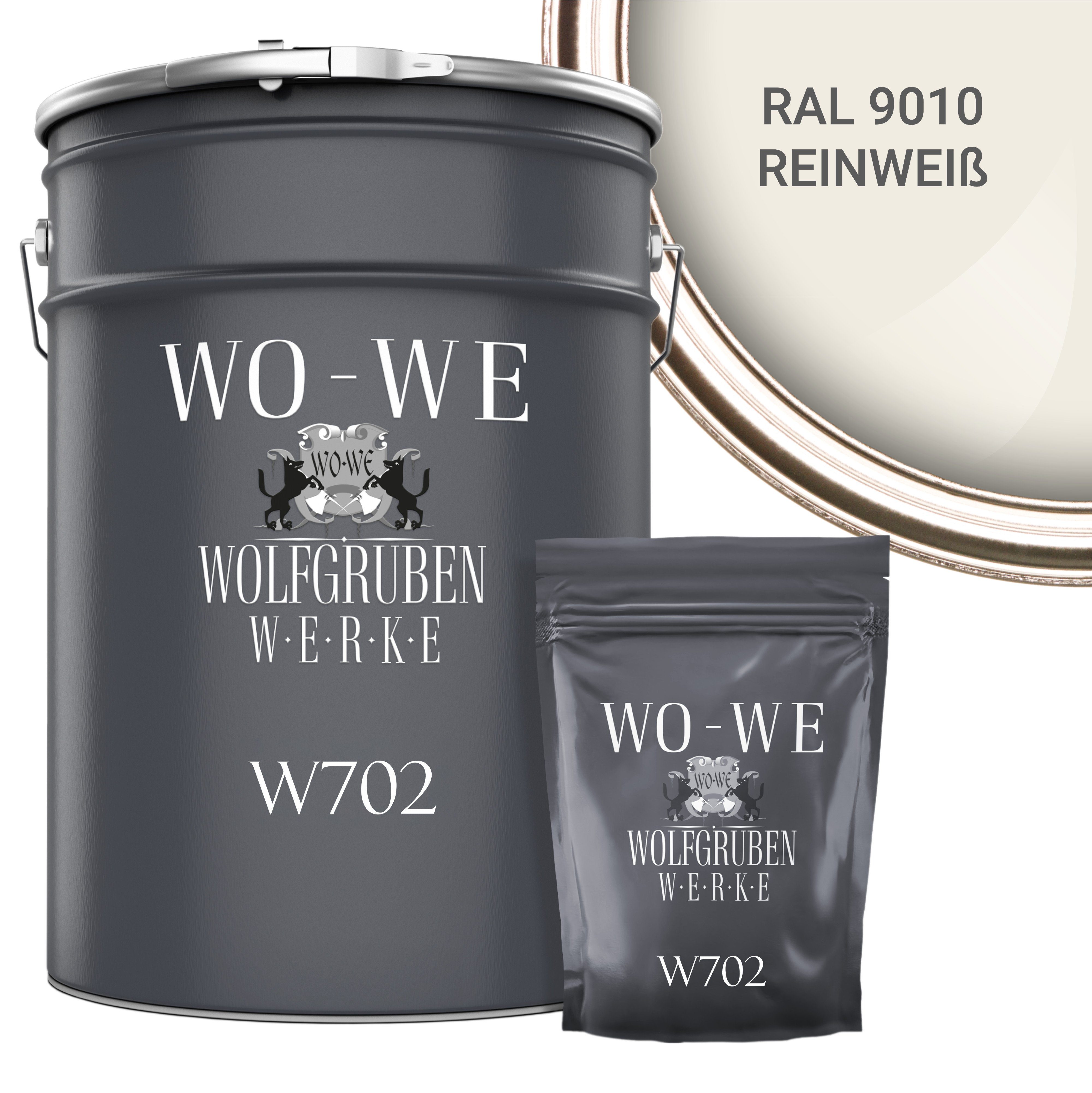 WO-WE Bodenversiegelung 2K Garagenfarbe Bodenbeschichtung W702, 2,5-20Kg, Seidenglänzend, Epoxidharz RAL 9010 Reinweiss