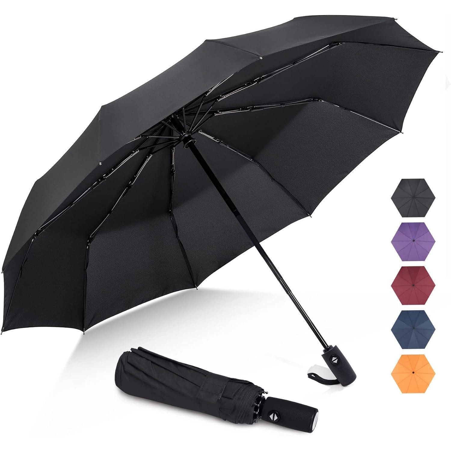 LuxusKollektion Taschenregenschirm Taschenschirm Automatik Sturmfest Windfest 10 Rip 114CM Schwarz