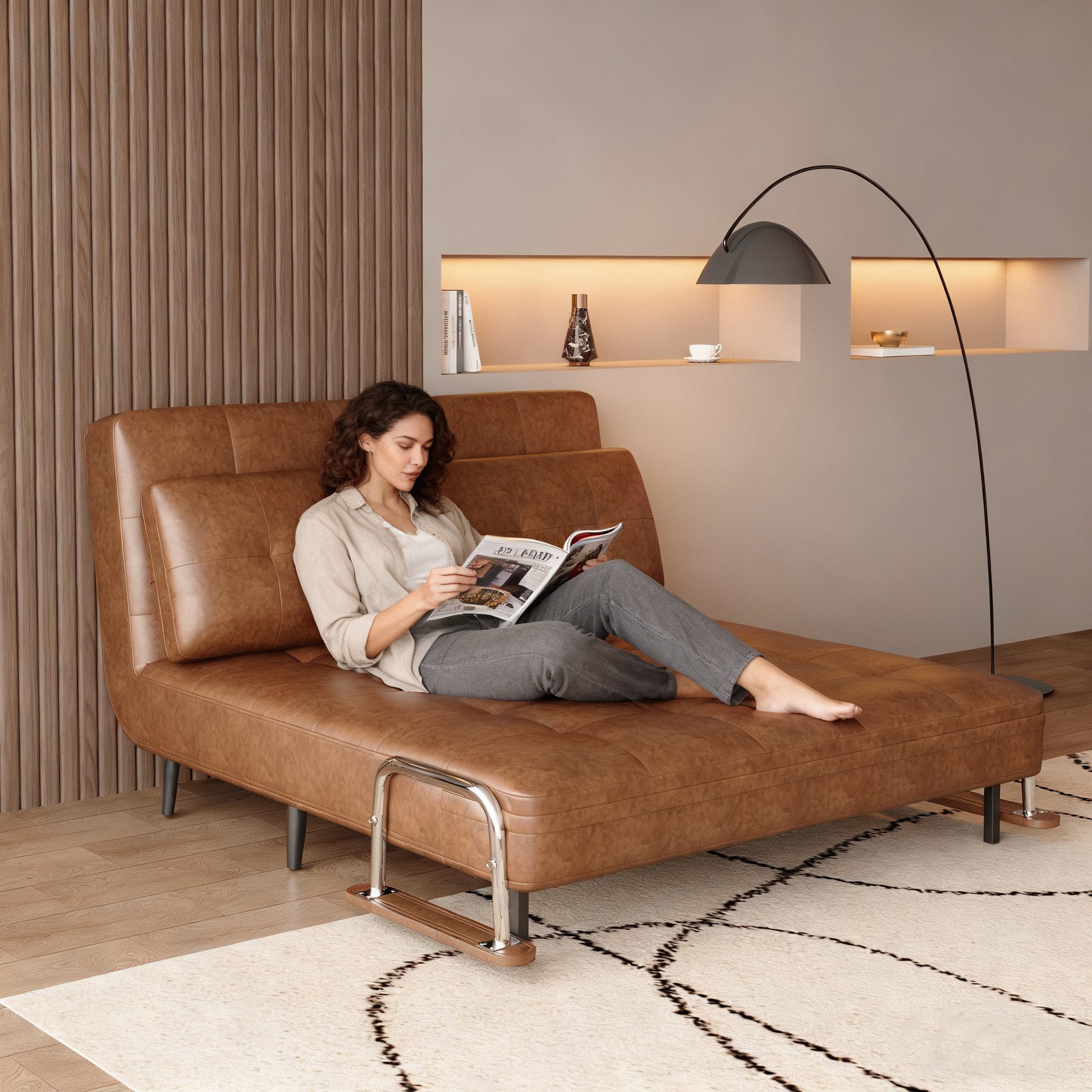 oleyluckidea Schlafsofa modernes schlafcouch Sofa mit Schlaffunktion und Metallfüßen, Zum Bett umwandelbar