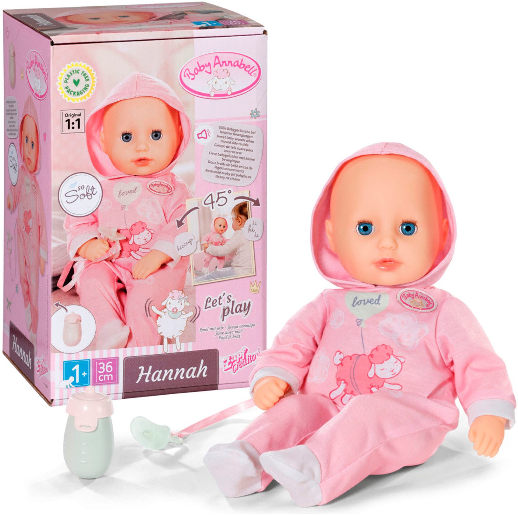 Baby Annabell Babypuppe Hannah Spiel mit mir, 36 cm, mit 5 lebensechten Fun günstig online kaufen