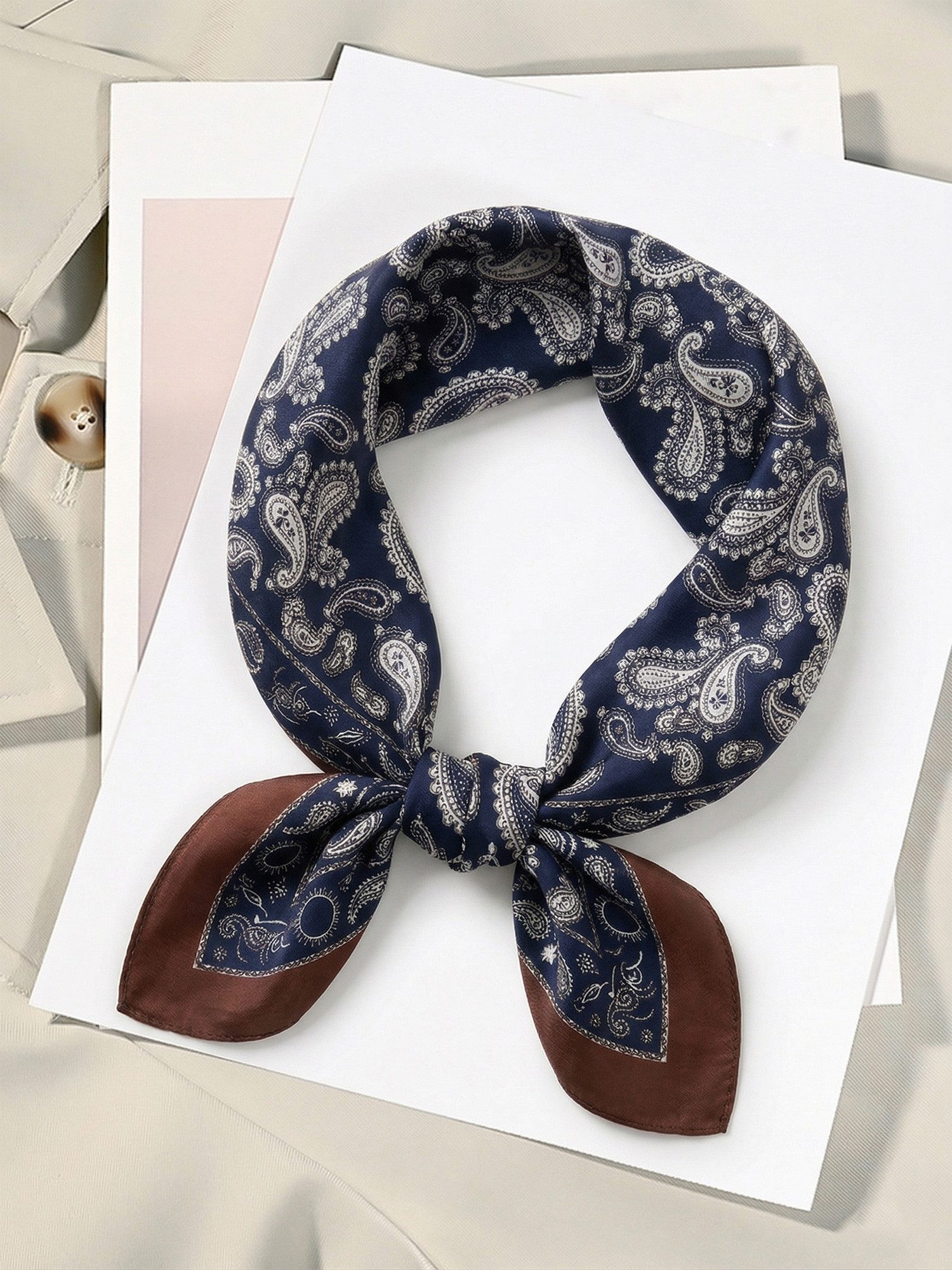 Vivi Idee Seidentuch 100% Maulbeerseide Halstuch Nachtpaisley, Quadratisches 53x53 cm Halstuch, bedrucktes Seidenschal