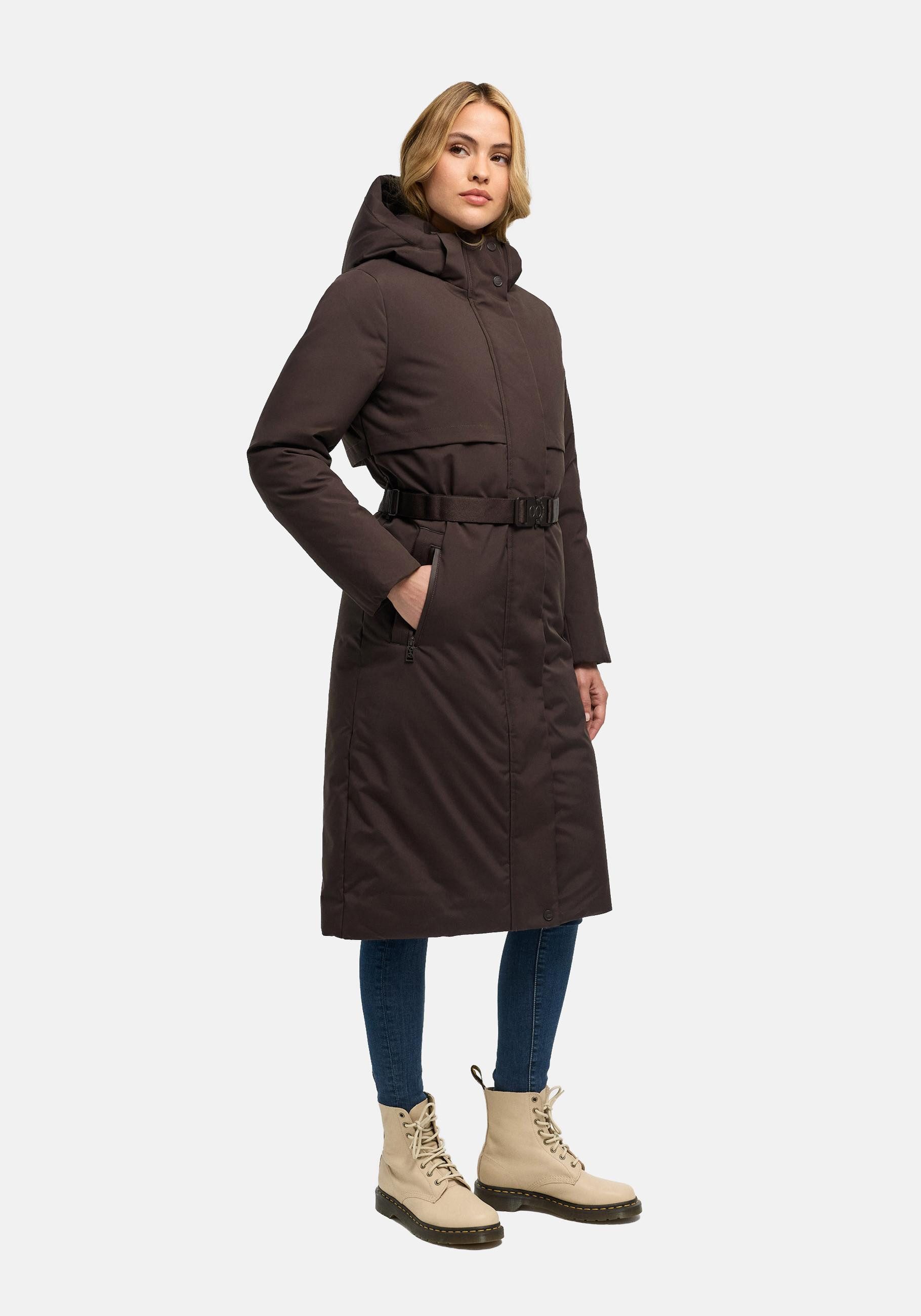 Navahoo Wintermantel Waldbummler 14 Wasserabweisender Winterparka mit Kapuze und Taillengürtel
