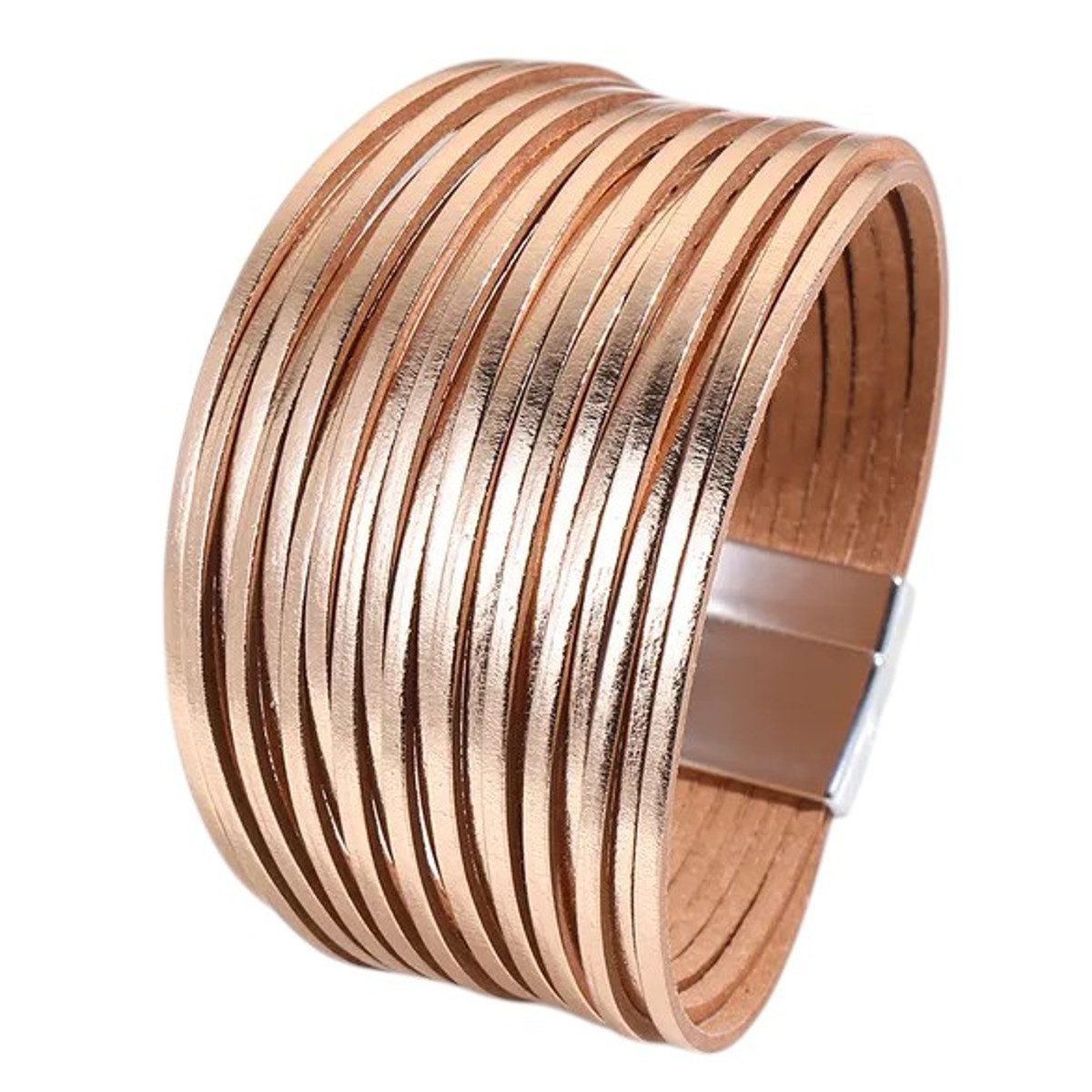 KARMA Armband Damen Armband God, Khaki, Leo, Silbergold od. Rosé (1-tlg., Damenarmband 19 cm mehrreihig Schmuck für Frauen), PU Leder Wickelarmband 4 cm modern