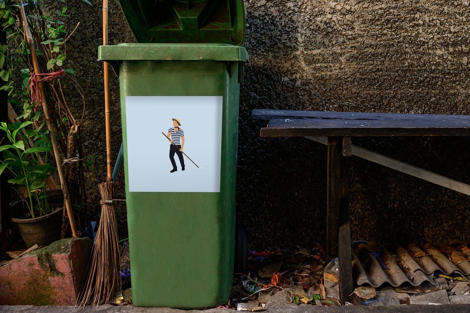 Kleidung Sticker, Mülltonne, - Italien - St), Zeichnungen Wandsticker (1 Abfalbehälter Container, Mülleimer-aufkleber, Mann - MuchoWow
