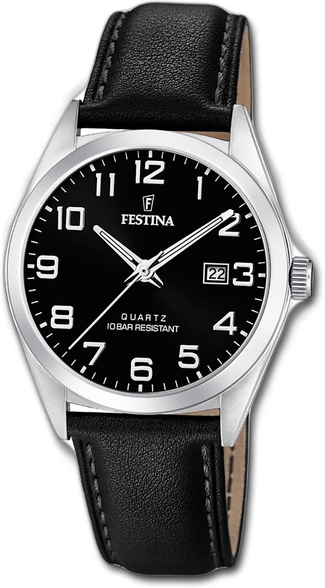 F20446/3, Festina Lederarmband, Herrenuhr Quarzuhr Herren mit Elegant-S Leder 40mm), Gehäuse, groß rundes (ca. Uhr Festina