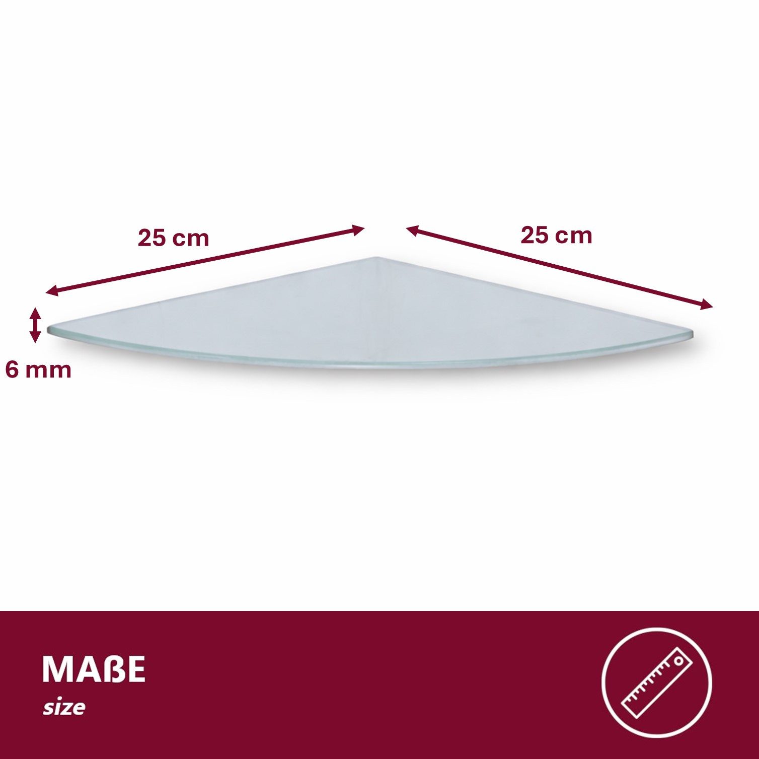 HOOZ Eckregal Glasregal Eckablage ESG – 6 mm, abgerundetes Duschregal mit Halterung, Platzsparende Glasablage für Dusche, Bad, Küche oder Wohnraum