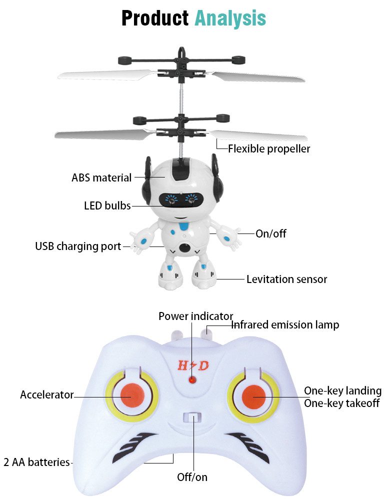 D&I RC-Roboter D&I Fliegender Roboter Hubschrauber mit Lichtern ab 14 Jahre