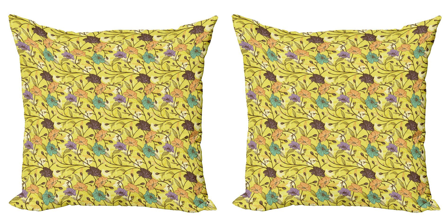 Bunte Stück), Accent Abakuhaus Doppelseitiger Kissenbezüge Blume (2 Flourishmuster Digitaldruck, Modern