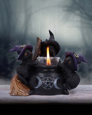 Horror-Shop Kerzenständer Hexenkessel Teelichthalter mit 3 Zauberkatzen 12,5