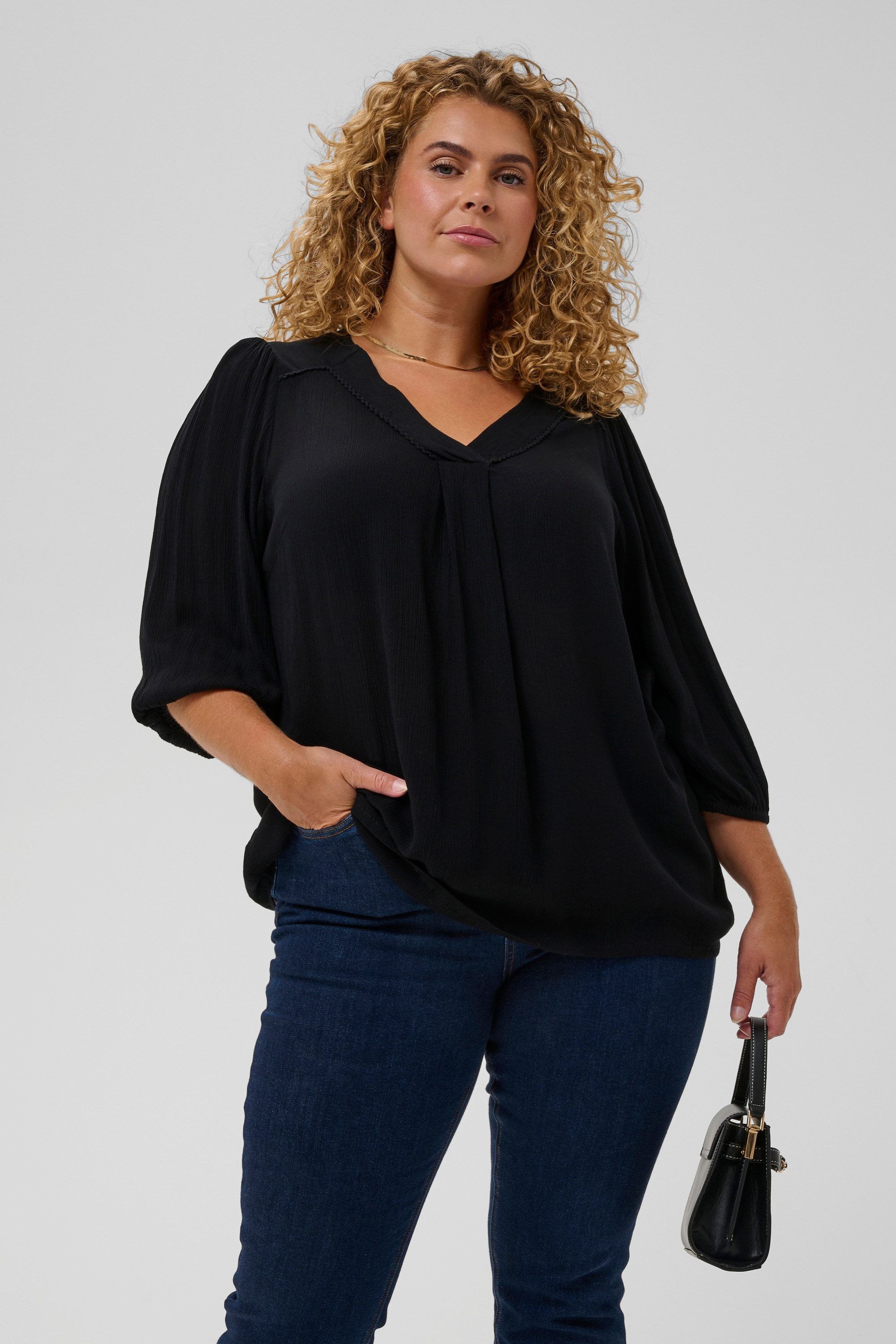 KAFFE Curve Langarmbluse Langarm-Bluse KCfika Große Größen günstig online kaufen