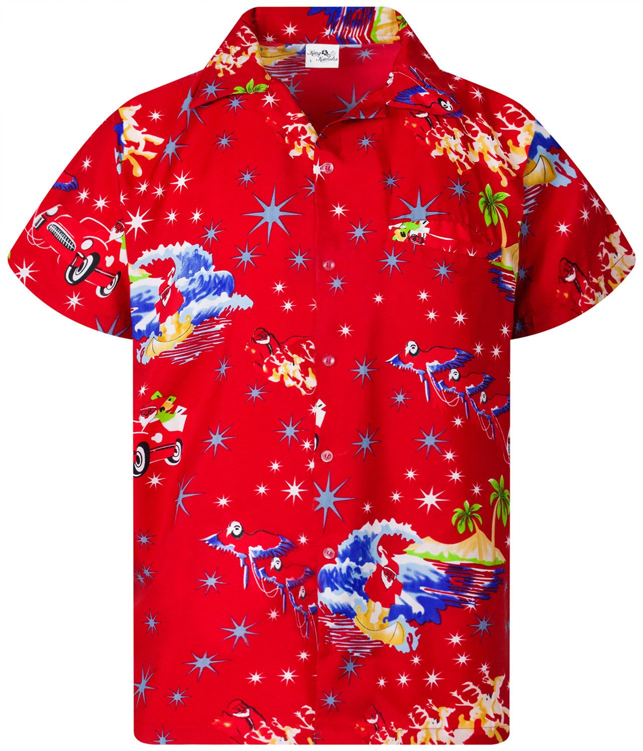 Hawaiihemd Christmas Surf Santa Funky Hawaii-Hemd Kurzarm Front-Tasche Unisex