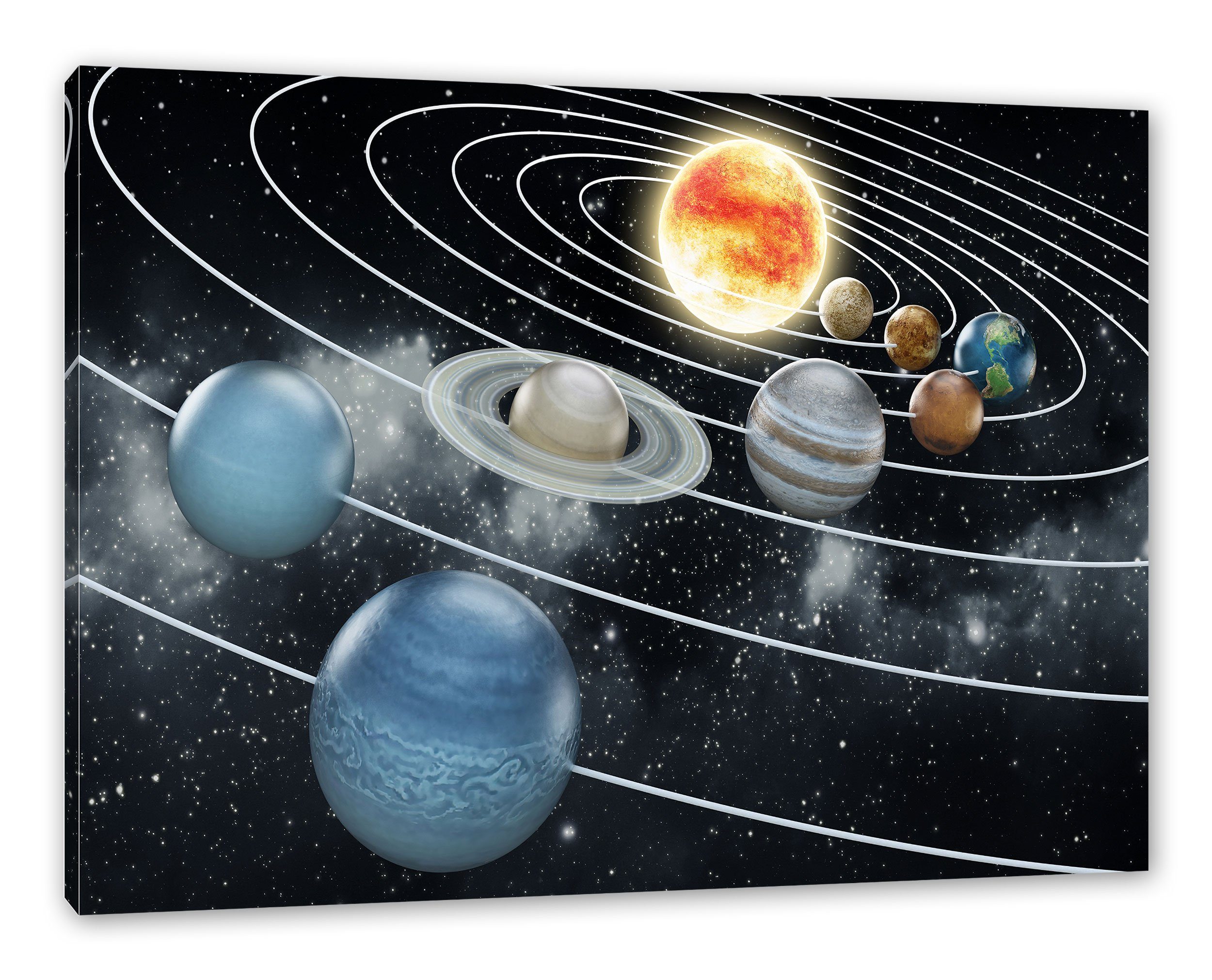 Pixxprint Leinwandbild Sonnensystem mit unseren Planeten, Sonnensystem mit unseren Planeten (1 St), Leinwandbild fertig bespannt, inkl. Zackenaufhänger